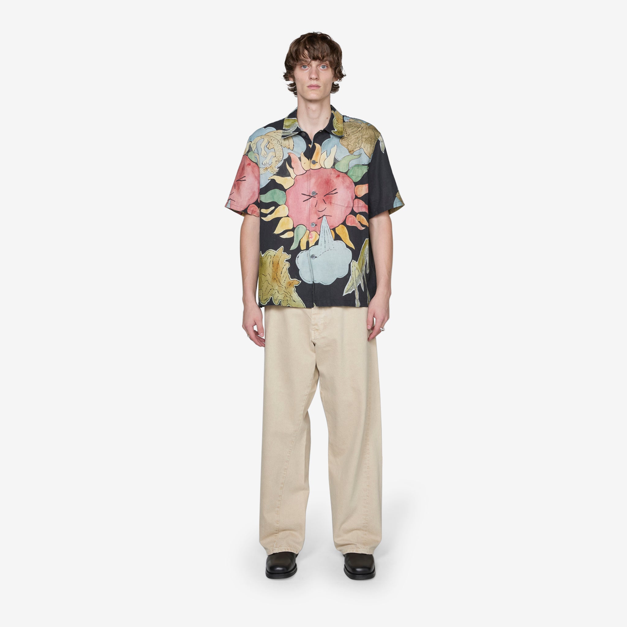 Box Shirt Short Sleeve with Solar Power Print - Stylish Casual Wear for Outdoor Activities and Summer Fashion