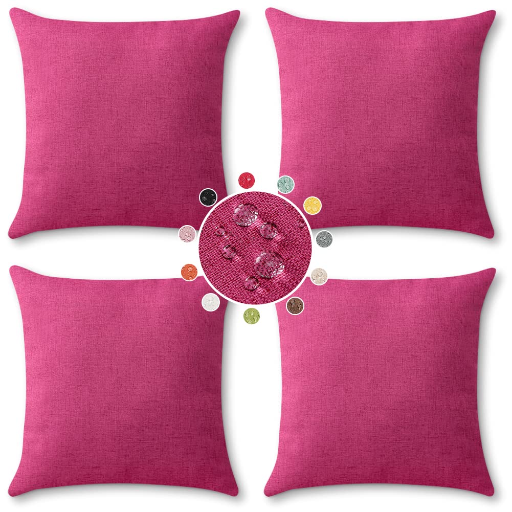 OTOSTAR 20x20 Inch Waterproof Outdoor Throw Pillow Covers - Farmhouse Decorative Cushion Cases for Patio, Sofa, Couch, Balcony & Tent - Set of 4 (Hot Pink) - Perfect for Outdoor Living, Garden Decor & Cozy Home Accents