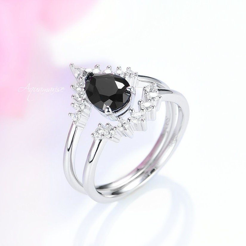 Black Diamond Ring Set for Women - 925 Sterling Silver Wedding & Engagement Jewelry - Perfect for Anniversaries, Proposals & Special Occasions