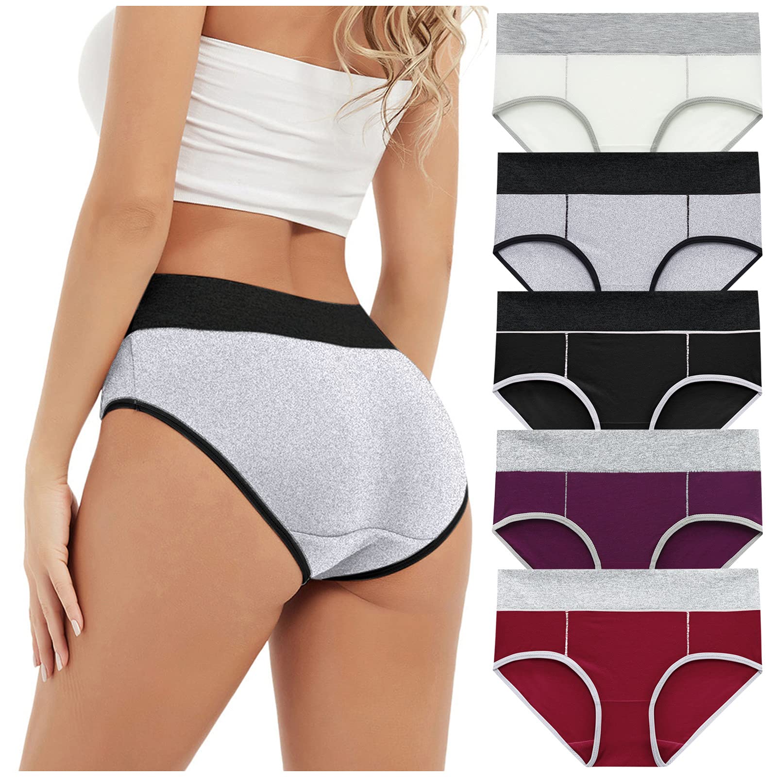 Gufesf 5-Pack Women's High Waisted Cotton Underwear - Plus Size Full Coverage Panties for Comfort & Support - Perfect for Everyday Wear, Yoga & Postpartum Recovery