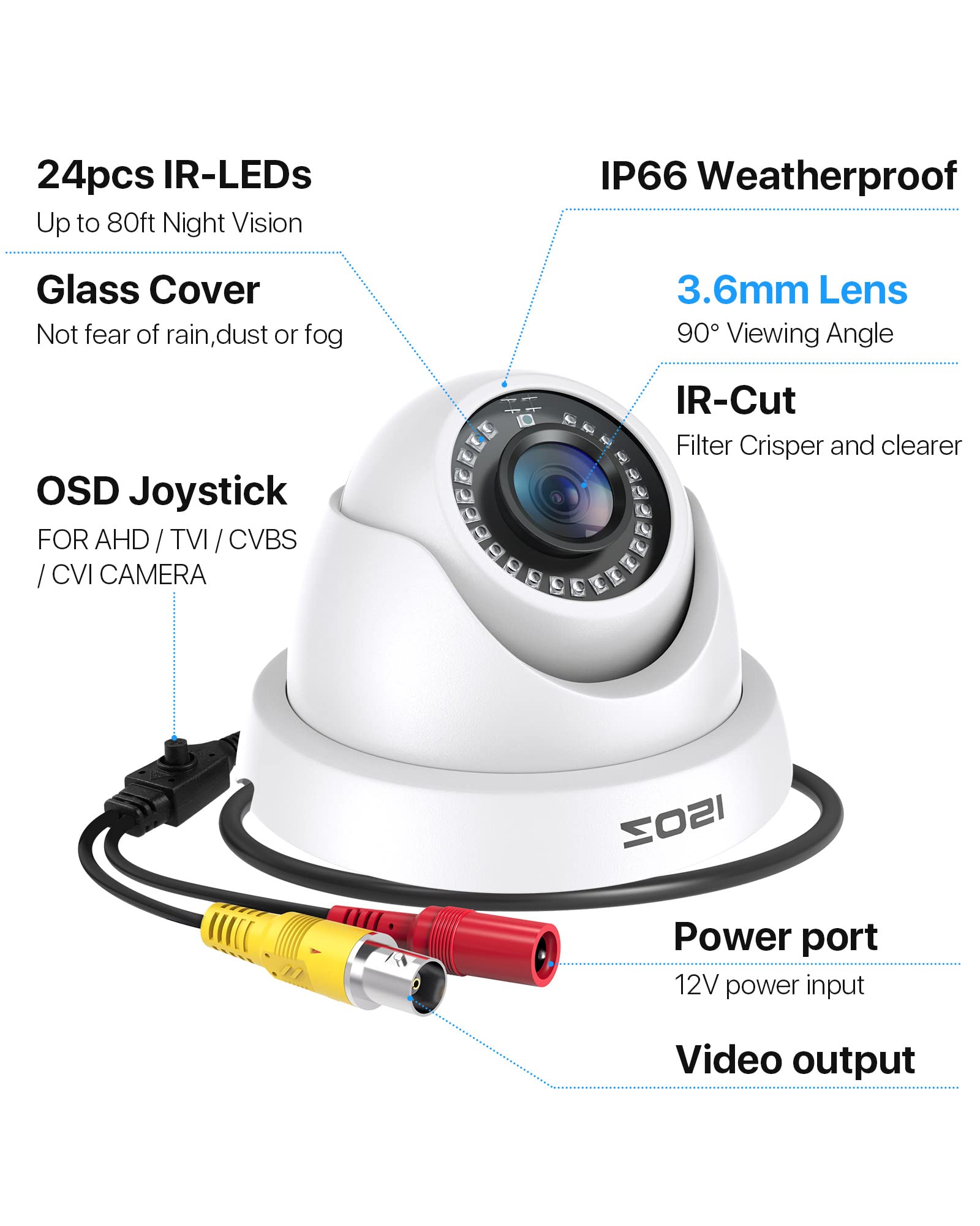 ZOSI 1080p Dome Security Camera - 2MP HD-CVI/TVI/AHD/960H Hybrid CCTV Camera with Night Vision (80ft), Weatherproof for Outdoor/Indoor Use - Ideal for Home, Office & Business Surveillance