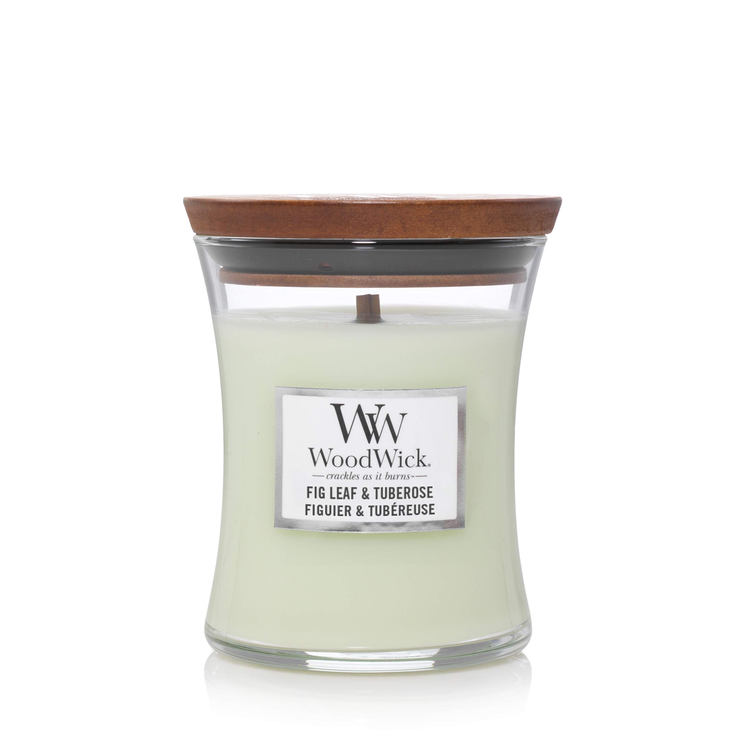 WoodWick Medium Hourglass Scented Candle - Fig Leaf & Tuberose Fragrance with Crackling Wick | 60-Hour Burn Time | Paraffin Wax | Home Decor, Relaxation & Aromatherapy for Bedroom, Bathroom or Living Room