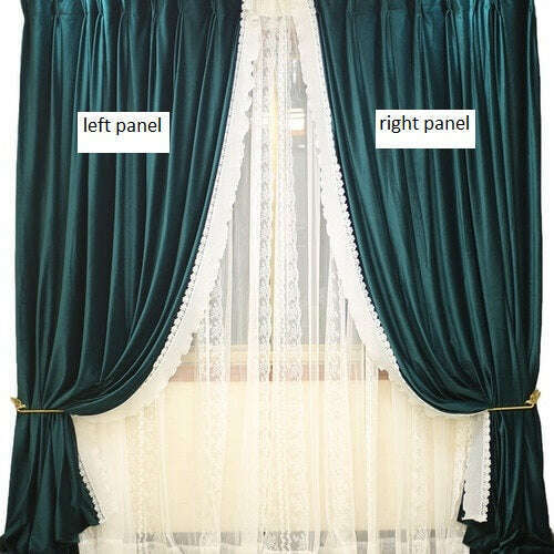 Ethan Floral Lace Velvet Luxury Curtains - Dark Green Blackout Drapes for Living Room & Bedroom Window Decor