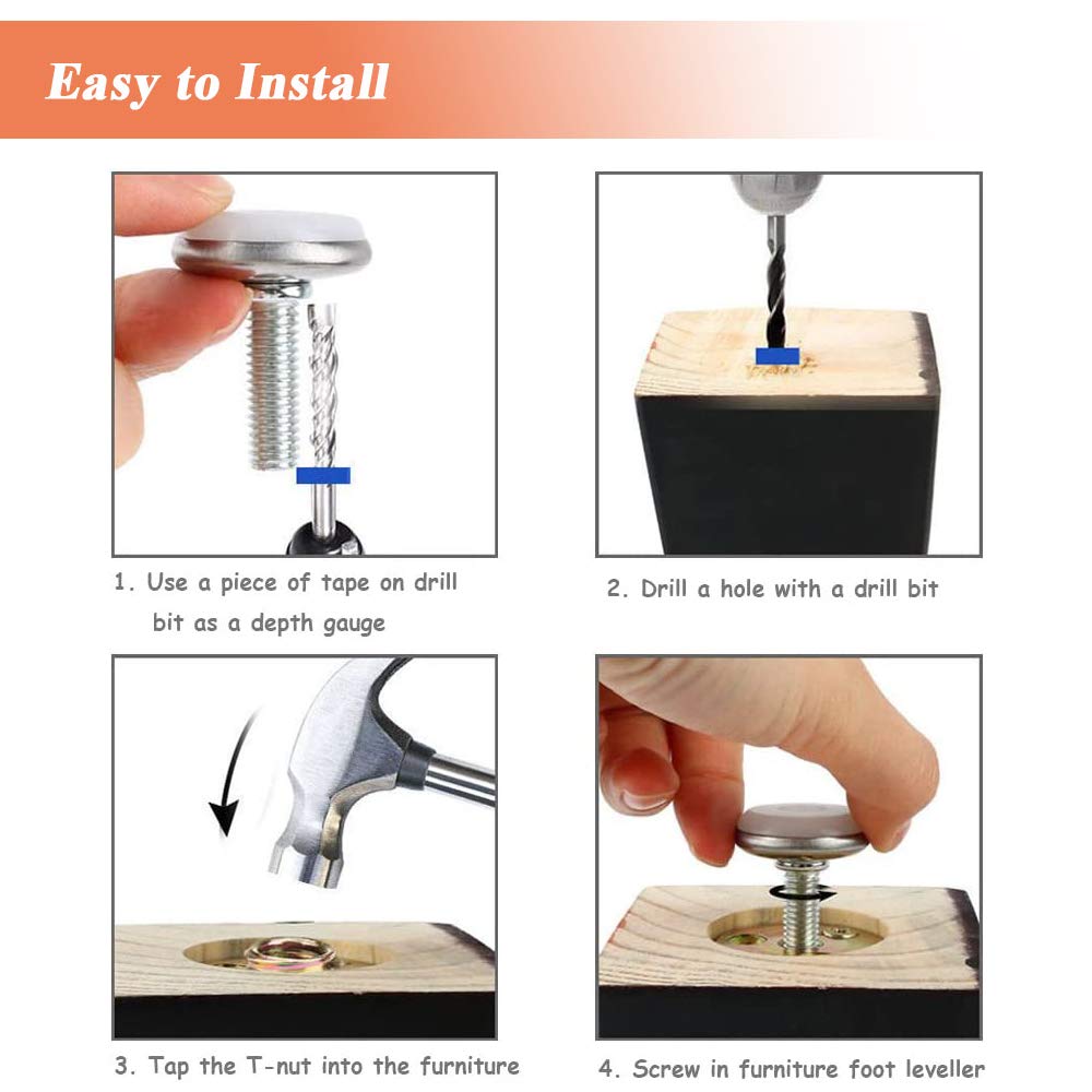 30 Pack M6 Thread Adjustable Furniture Leveling Feet - Heavy Duty Table Leg Levelers for Sofa, Chair, Desk & Bed - Perfect for Home, Office & Workshop Stability