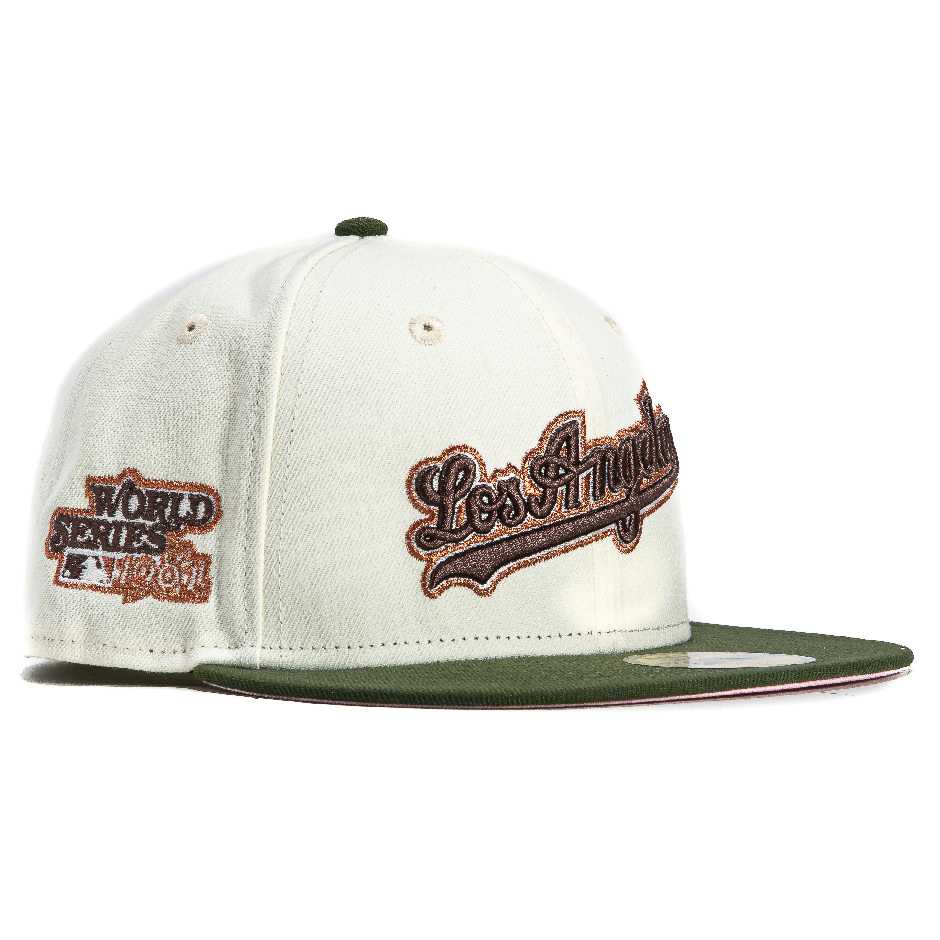 New Era 59Fifty Los Angeles Dodgers 1981 World Series Patch Snapback Hat - White, Olive, Metallic Copper - Perfect for Baseball Games, Fan Collections & Streetwear Fashion