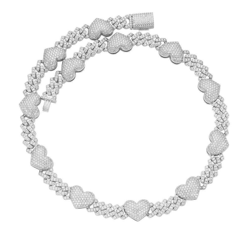 Moissanite Heart Cuban Link Chain for Women - 925 Sterling Silver Jewelry | Perfect for Valentine's Day Gifts, Anniversary Presents & Everyday Elegance