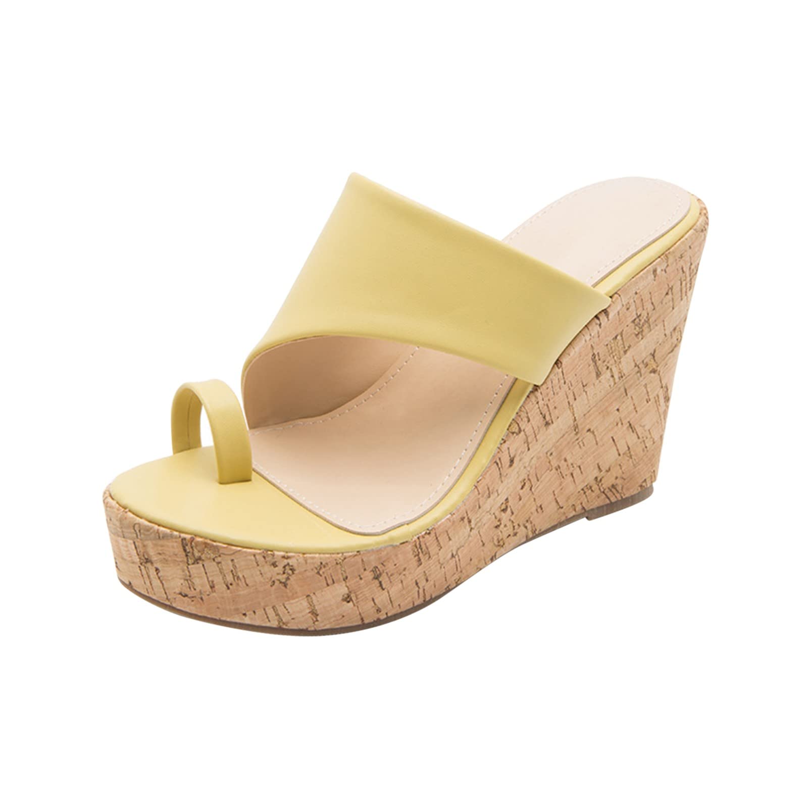 Women's Wedge Sandals - Summer Casual Slip On Mules with Toe Ring & Platform Heel | Open Toe High Heel Sandals for Beach, Vacation & Everyday Wear