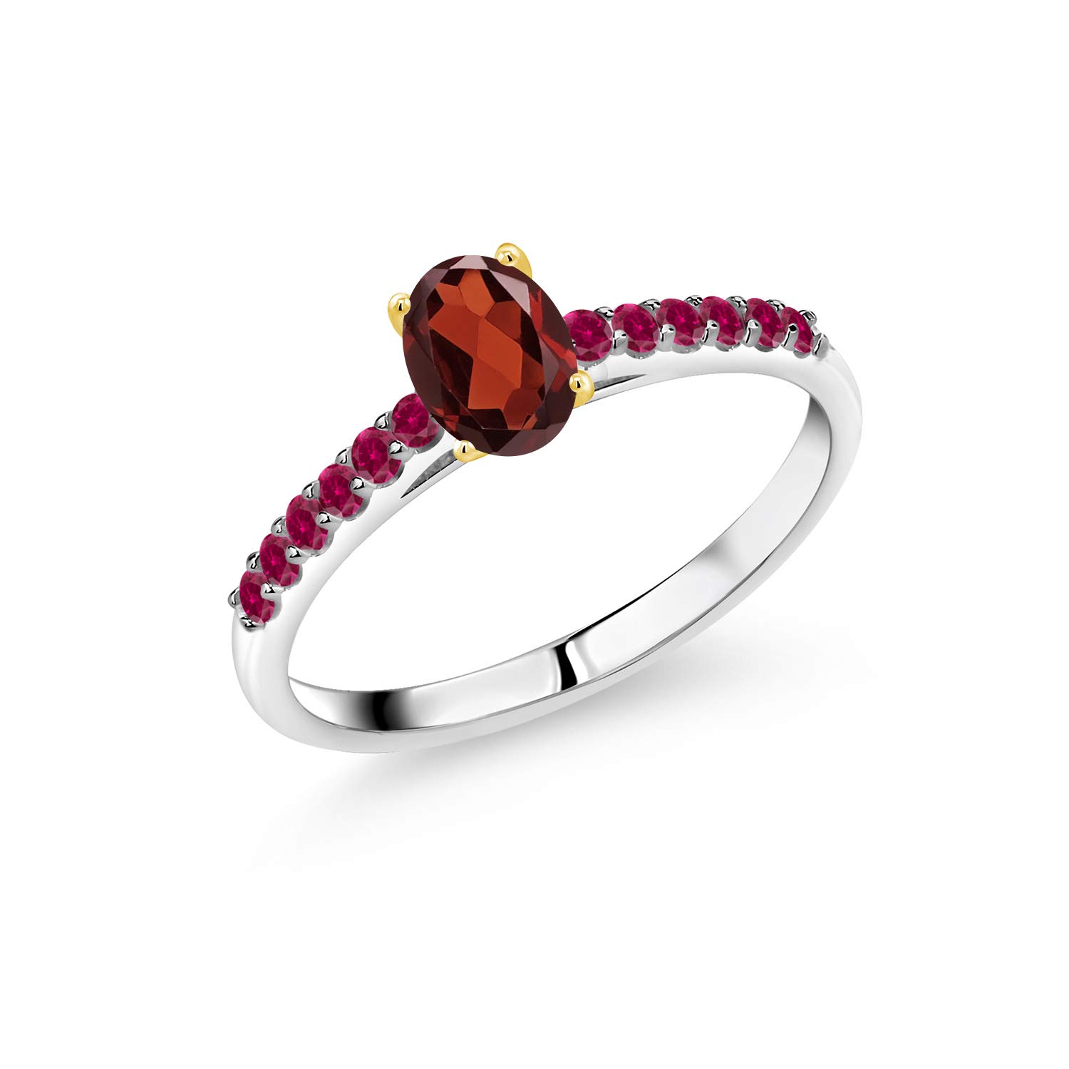 0.75 Ct Red Garnet & Created Ruby 10K White Gold Ring with Yellow Gold Prongs - Elegant Jewelry for Engagement, Anniversary & Special Occasions