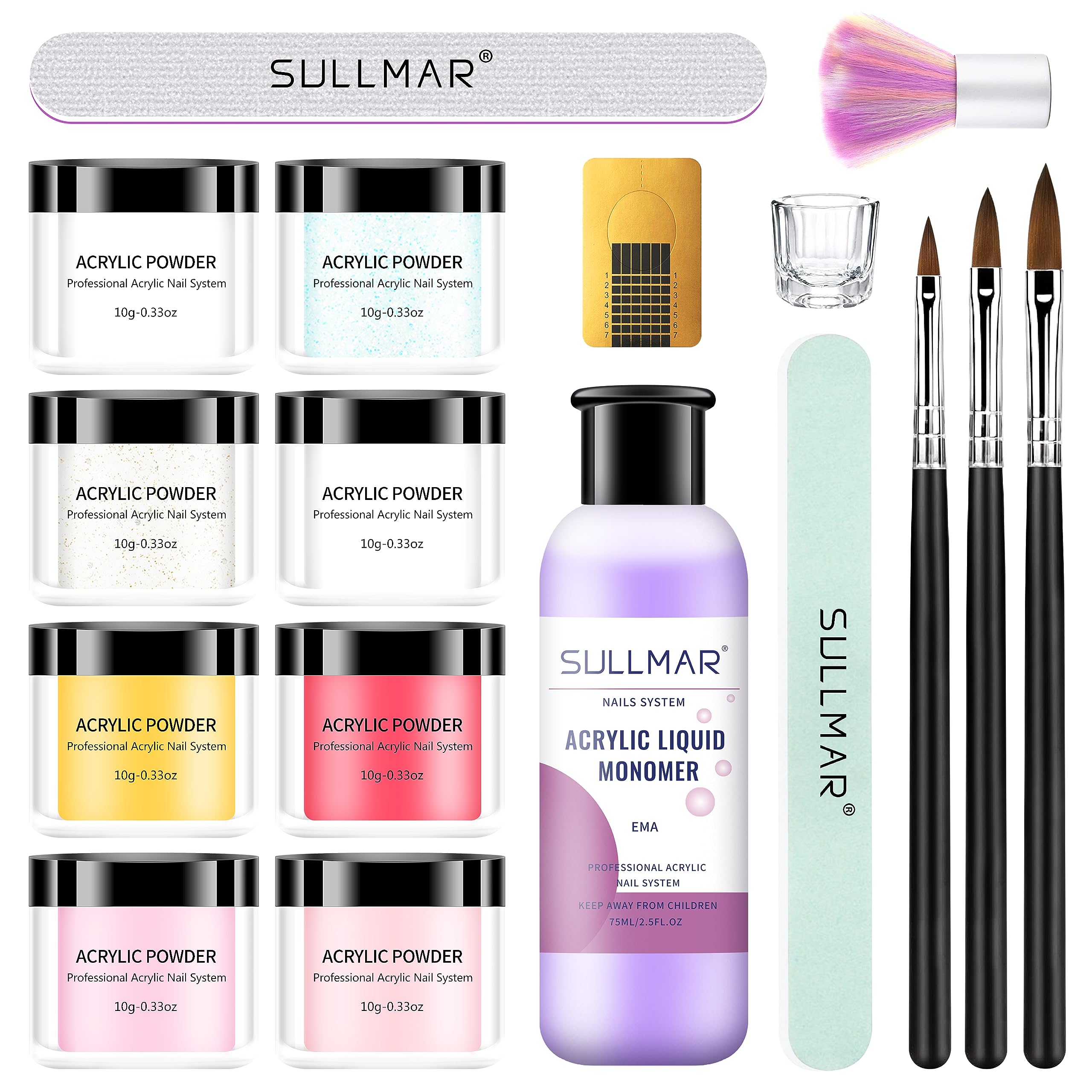 Professional Acrylic Nail Kit for Beginners - 8 Colors Acrylic Powder, Nail Liquid, Brush & Complete Tools Set | DIY Salon-Quality Manicures at Home, Perfect for Nail Art & False Nail Application