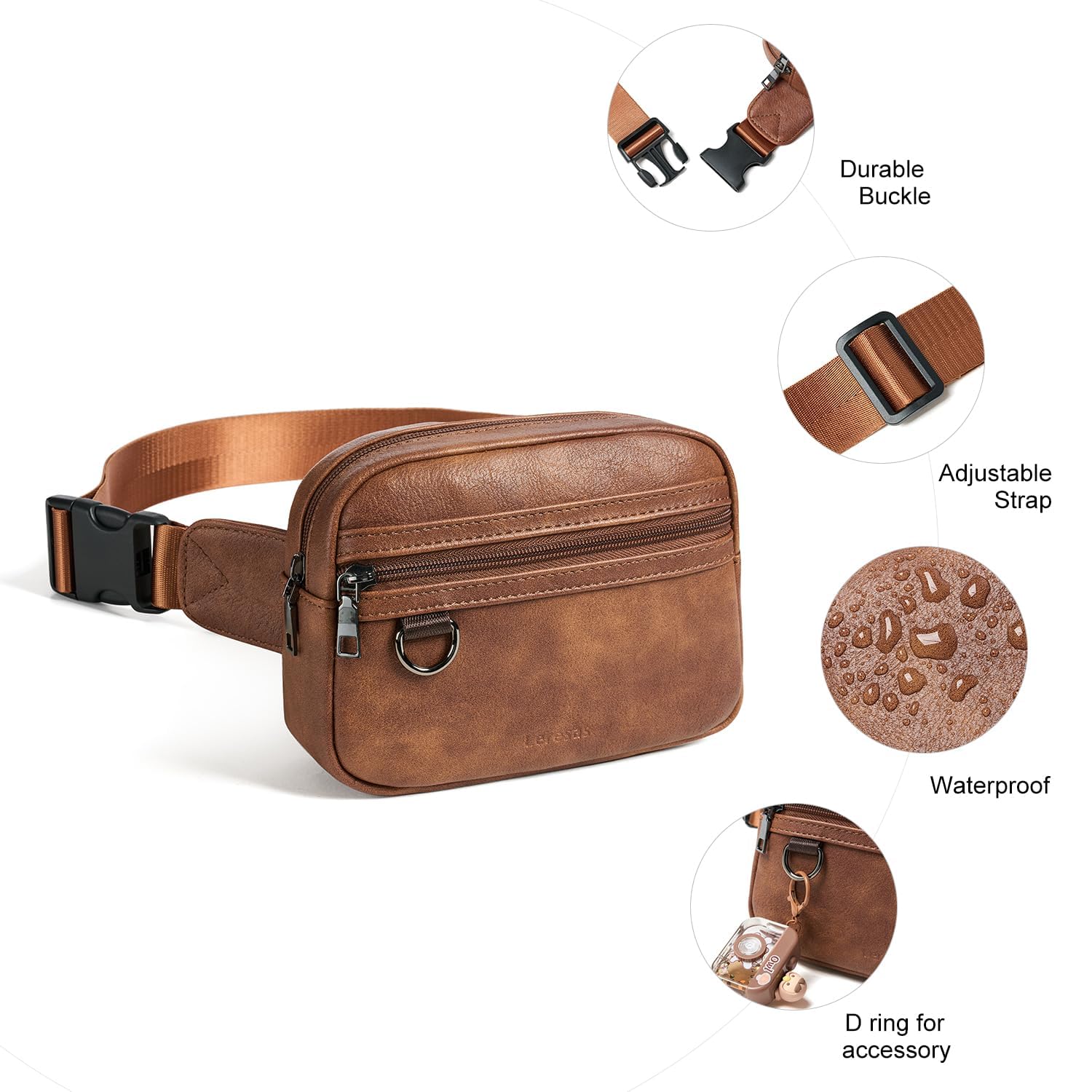 2L Vegan Leather Fanny Pack for Women & Men - Stylish Waist Bag, Crossbody Chest Pack for Travel, Hiking & Everyday Use - Brown