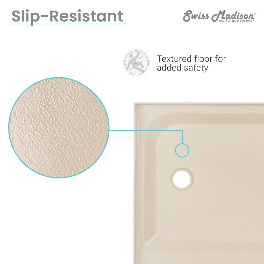 Voltaire 48 x 36 Inch Single Threshold Right-Hand Drain Shower Base in Biscuit Color - Perfect for Bathroom Remodeling & Modern Home Upgrades