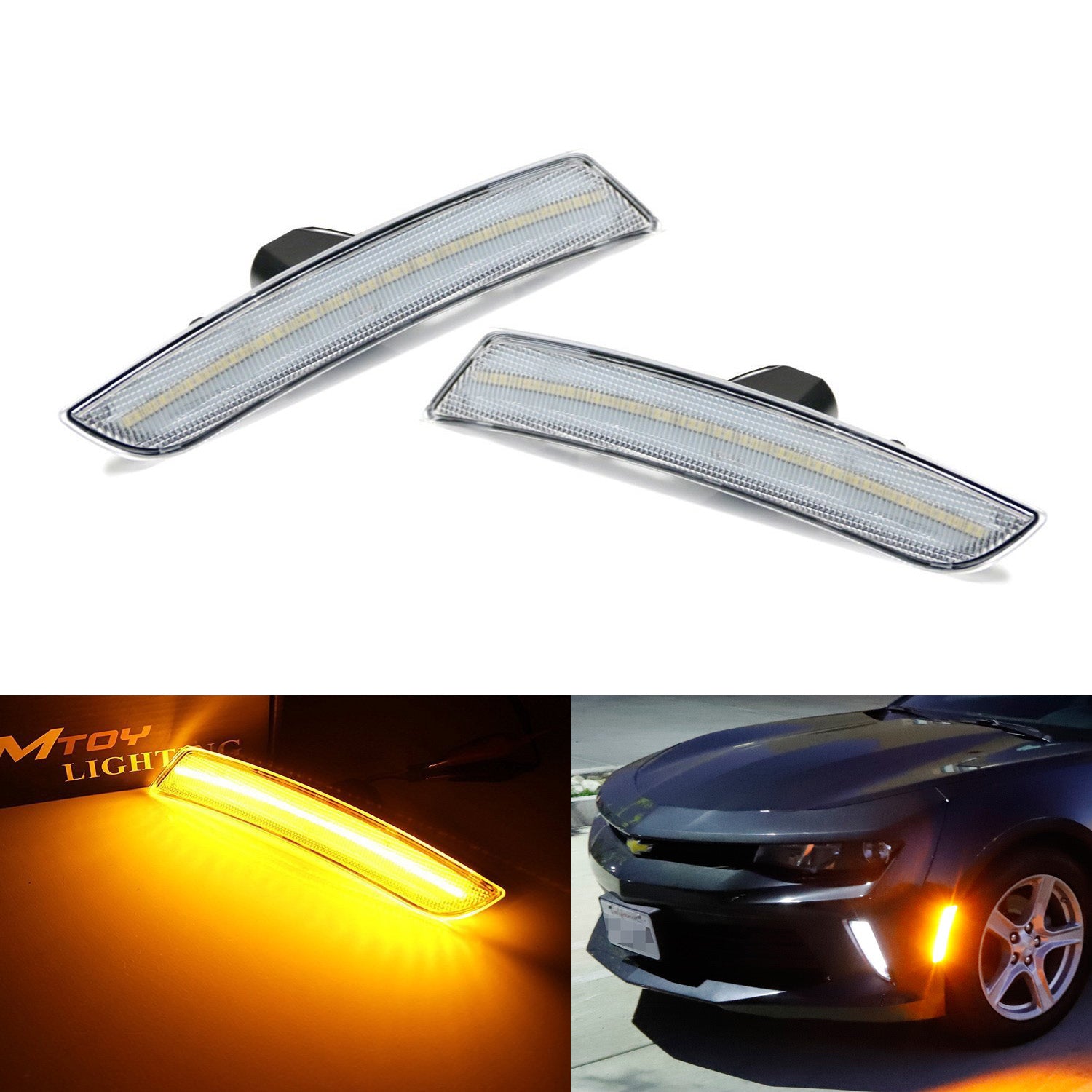 Clear Lens Front Amber LED Side Marker Lights for Chevy Camaro & Cadillac ATS/CTS - Enhanced Visibility & Safety for Night Driving & Off-Road Adventures