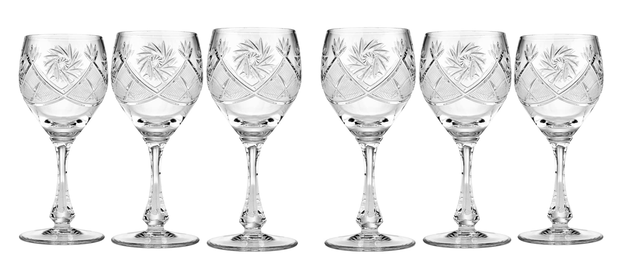 Handmade Vintage Russian Crystal Wine Glasses - 10-Oz Cut Crystal Goblets with Stem, Set of 6 - Perfect for Dinner Parties, Weddings & Elegant Home Decor