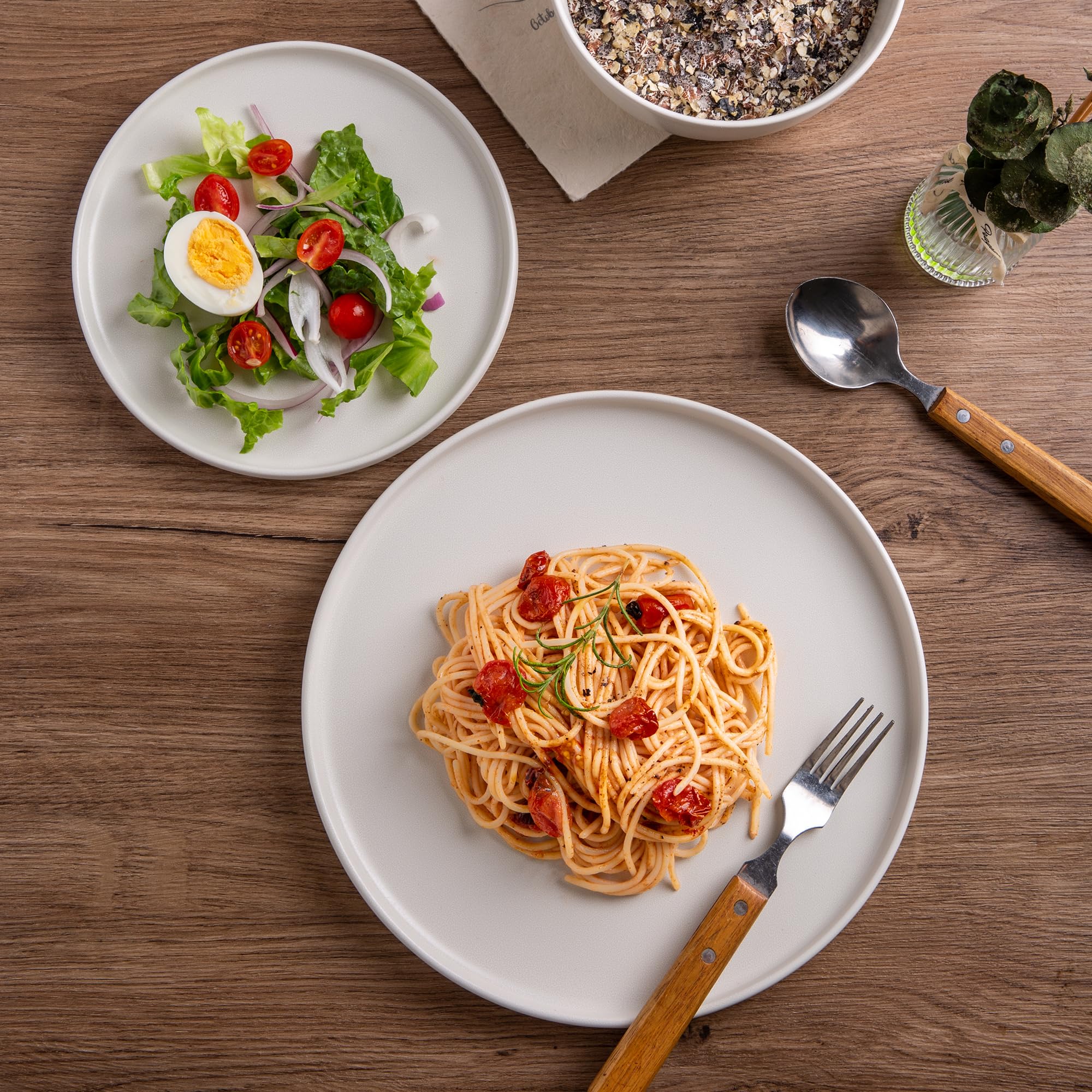 AmorArc 18-Piece Stoneware Dinnerware Set for 6 - Chip & Crack Resistant Ceramic Plates & Bowls | Dishwasher & Microwave Safe | Matte White Round Dishes | Perfect for Family Dinners, Restaurants & Entertaining