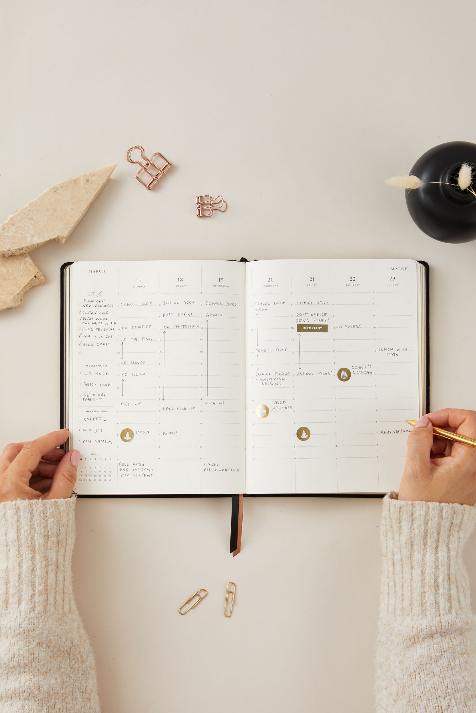2025 Weekly Planner - Black Cloth Cover | Premium Organizer for Work, School & Personal Goals | Perfect for Professionals & Students