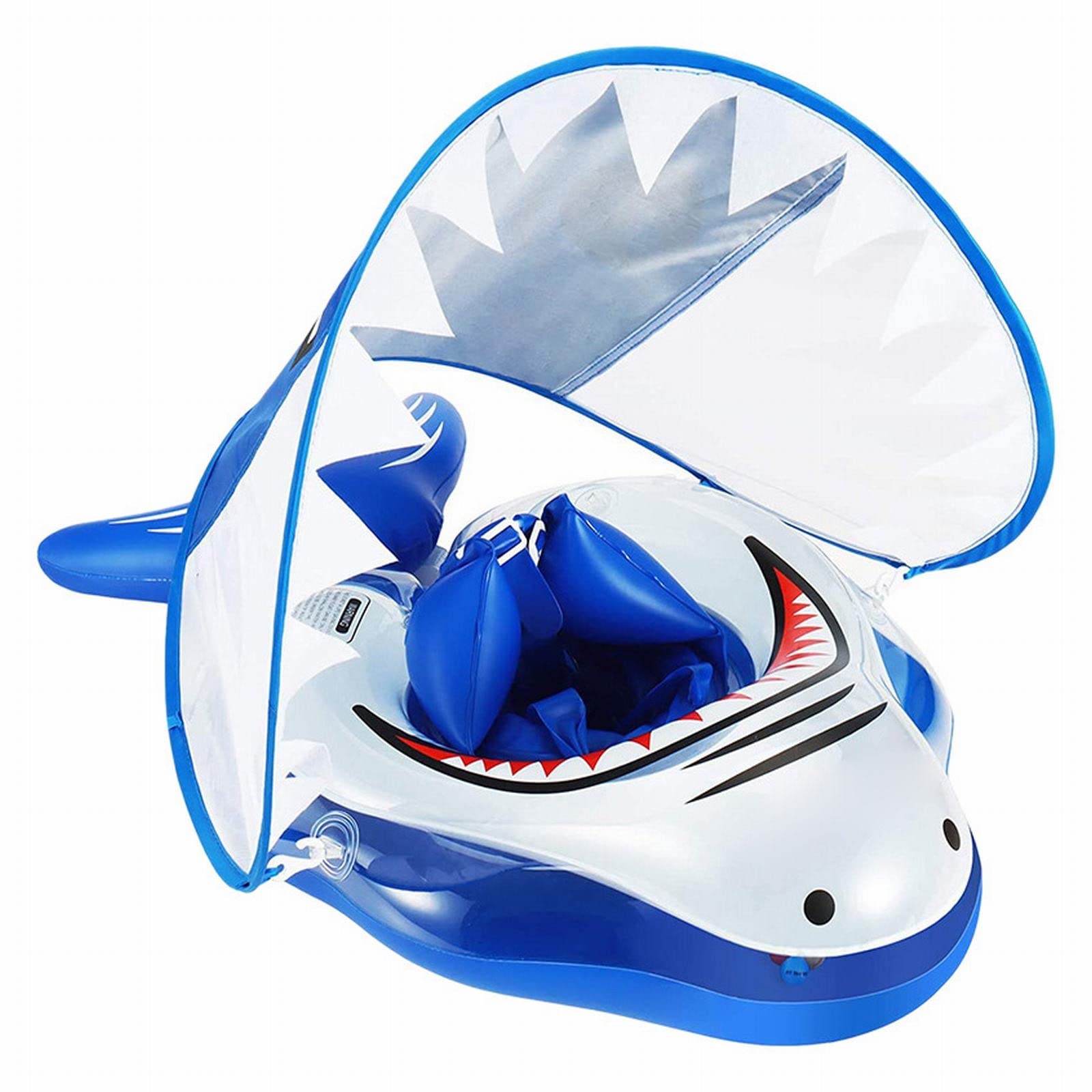 Inflatable Baby Swimming Pool Float with Sun Protection Canopy - Shark Design Toddler Floaties for 3-72 Months, Anti-Flip Buoy Toy for Outdoor Water Play, Beach Parties & Summer Fun
