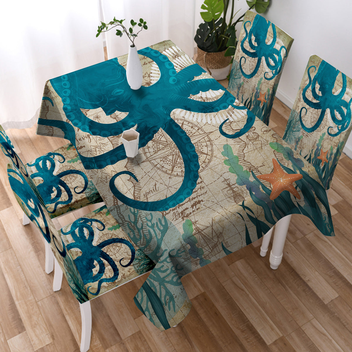 Stylish Octopus Love Tablecloth - Waterproof & Washable Dining Table Cover for Kitchen, Party, Wedding Decor - Perfect for Home, Restaurant, and Outdoor Use