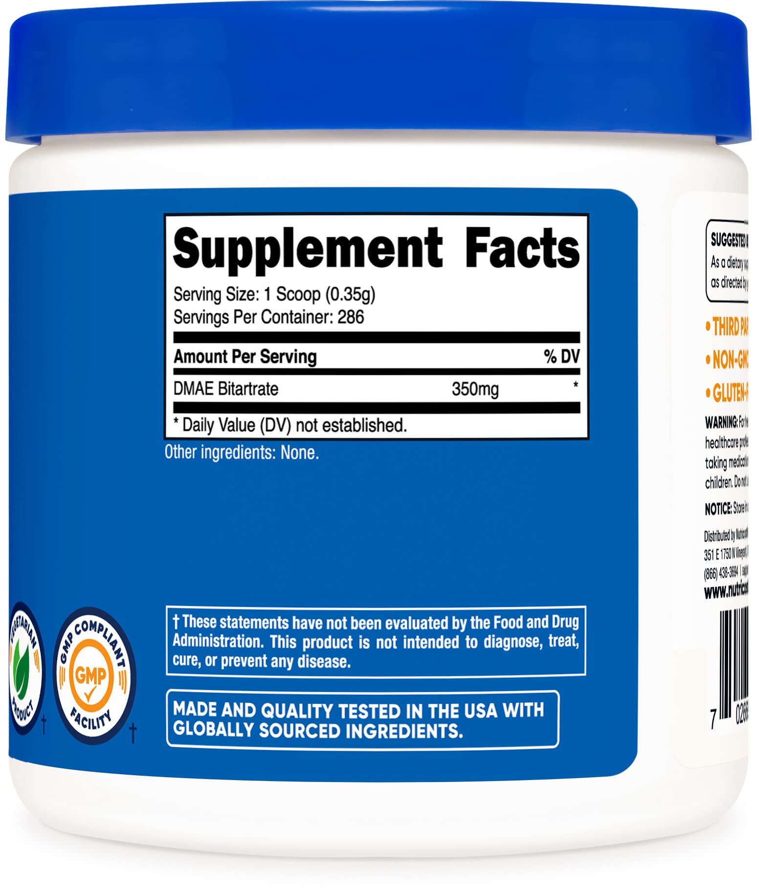 Nutricost Pure DMAE-Bitartrate Powder 100g - Brain Health Supplement for Memory, Focus & Cognitive Function - Perfect for Students, Professionals & Seniors
