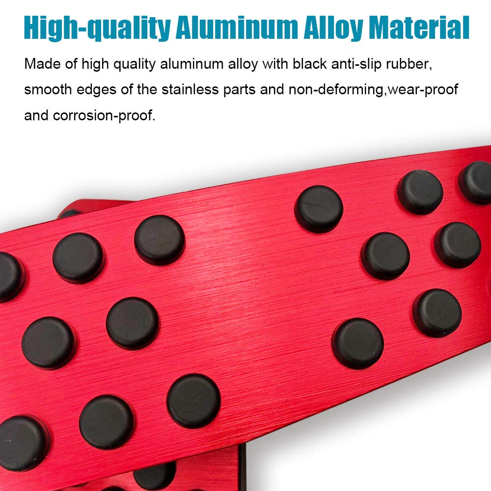 Anti-Slip Aluminum Brake Pedal Covers for Dodge Charger Challenger Chrysler 300 (2009-2023) - 2PC No Drill Performance Pedal Pad Kit - Red | Enhance Driving Safety & Comfort for Sports Cars & Daily Commute