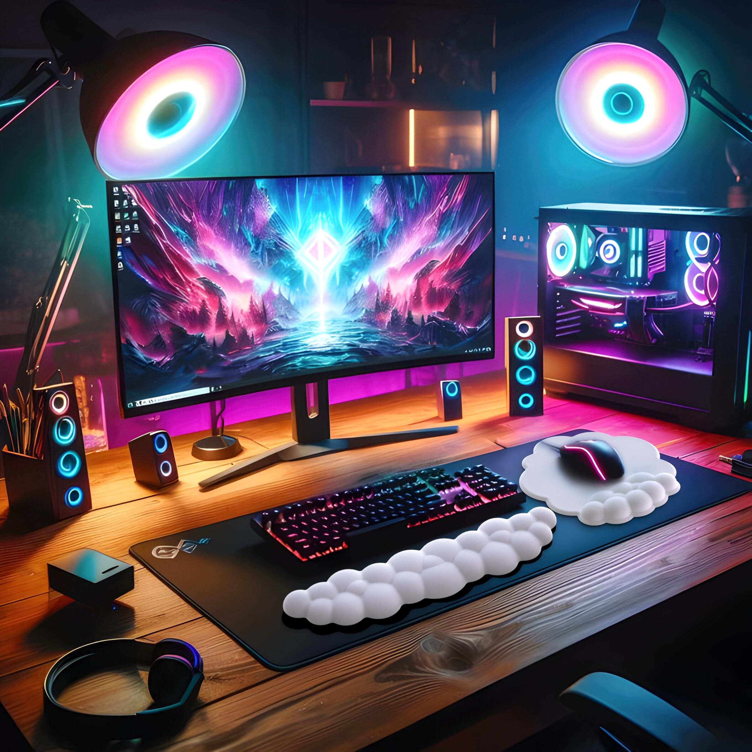 Ergonomic Cloud Mouse Pad with Wrist Rest - Comfortable Gel Keyboard & Mouse Wrist Support for Pain Relief - Non-Slip PU Base Gaming & Office Computer Accessories (White) - Perfect for Long Work Hours & PC Gaming Sessions