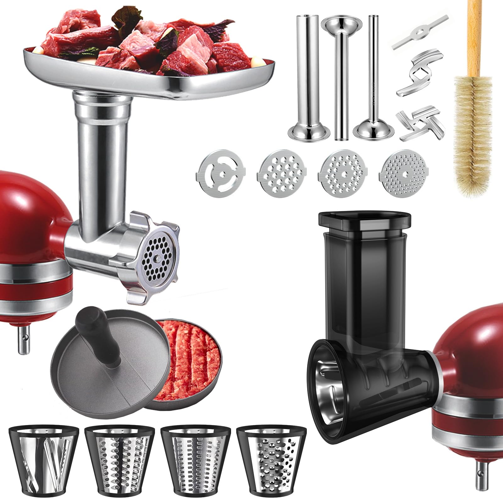 KitchenAid Stand Mixer Meat Grinder & Slicer Attachment - Heavy Duty Metal Food Grinder with Sausage Stuffer, Cheese Grater & Salad Maker - Perfect for Homemade Burgers, Sausages & Healthy Meal Prep