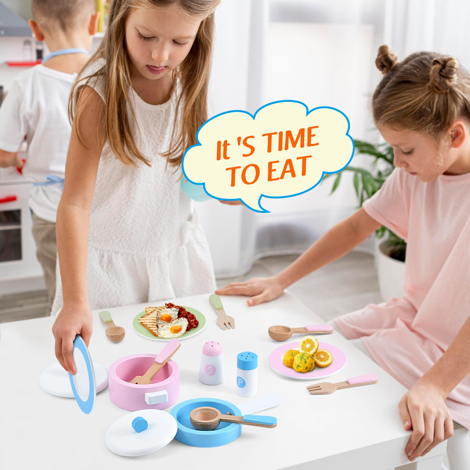 WHOHOLL Wooden Toy Kitchen Set for Kids 1-5 - Pretend Play & Montessori Learning - Perfect Christmas Birthday Gift