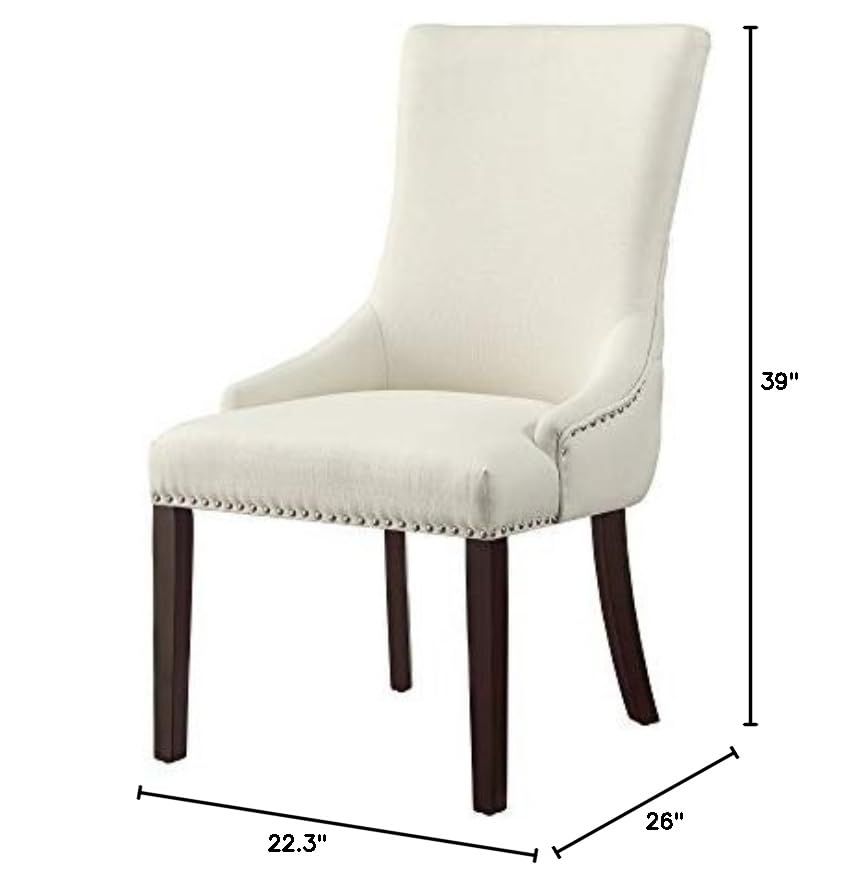 InspiredHome Cream Linen Dining Chairs - Set of 2, Oscar Design with Tufted Back & Nailhead Trim - Elegant Upholstered Side Chairs for Dining Room, Kitchen, or Home Office