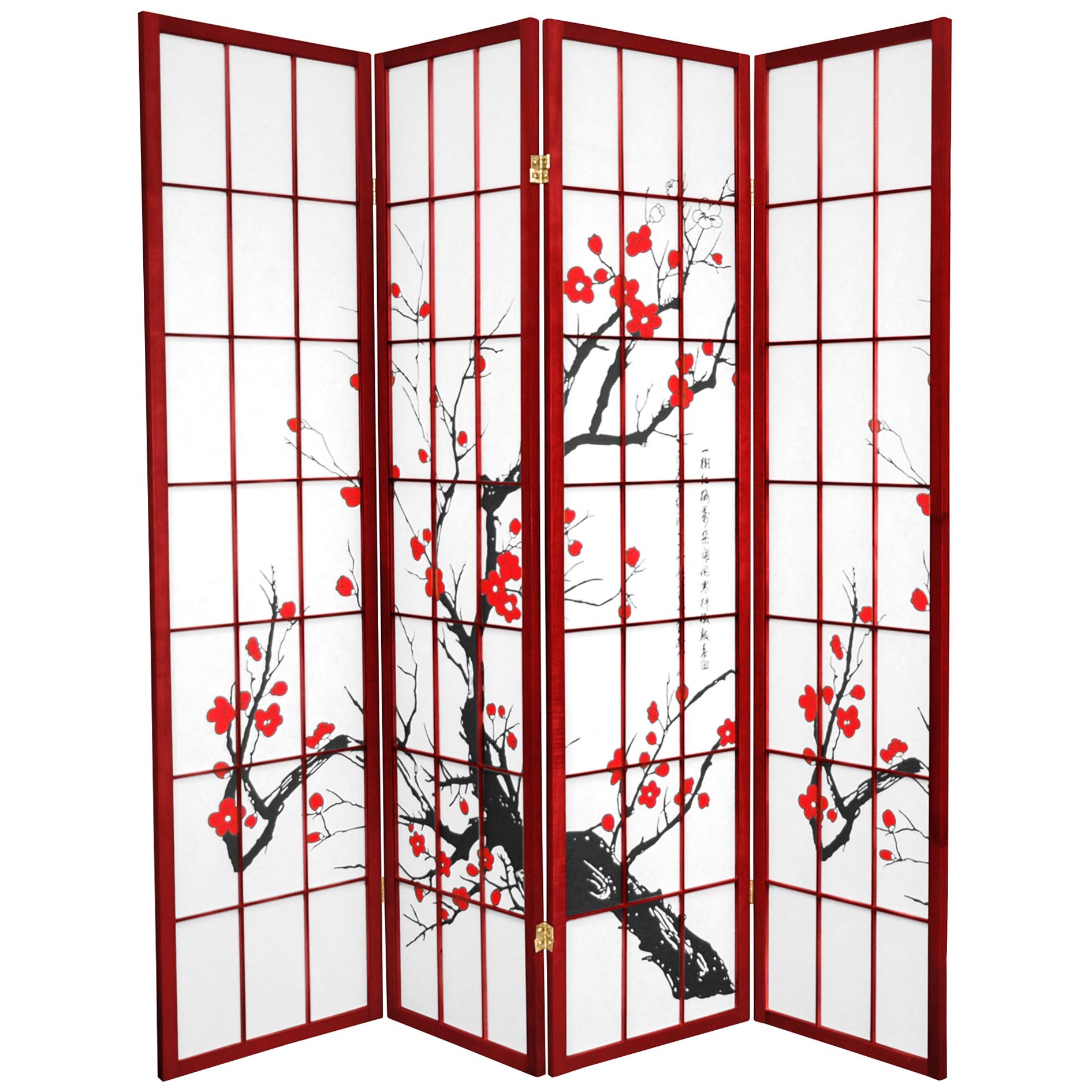 Red Lantern SS-BLOSSOM Rosewood 4-Panel Room Divider - Handcrafted Asian Style Folding Screen for Home Decor, Office Partition & Wedding Backdrop (Rosewood Finish)