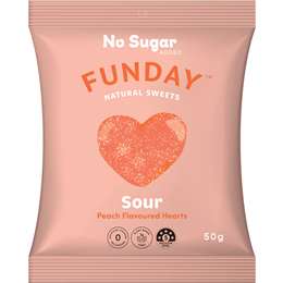 Funday Natural Sweets Gummy Hearts Sour Peach Candy - Delicious Vegan & Gluten-Free Gummies for Valentine's Day, Birthday Parties & Movie Night Snacks