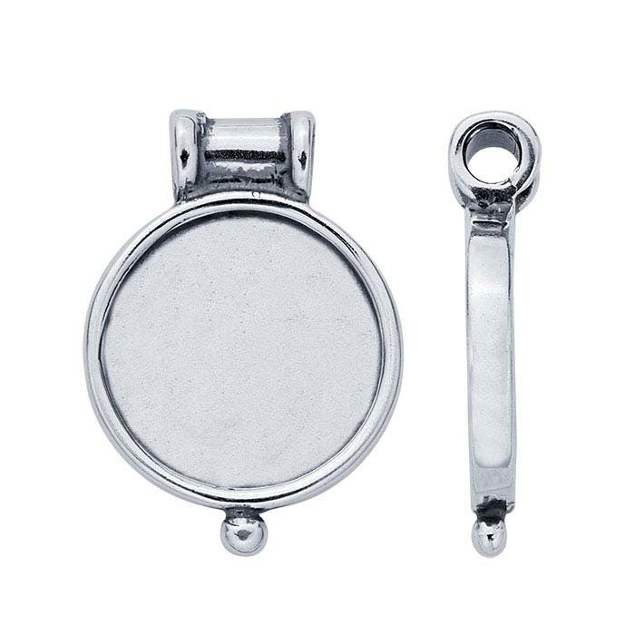 Sterling Silver 10mm Round Cabochon Pendant Slide with Hidden Bail - DIY Jewelry Making Supplies for Necklaces & Bracelets - Perfect for Custom Handmade Jewelry Designs
