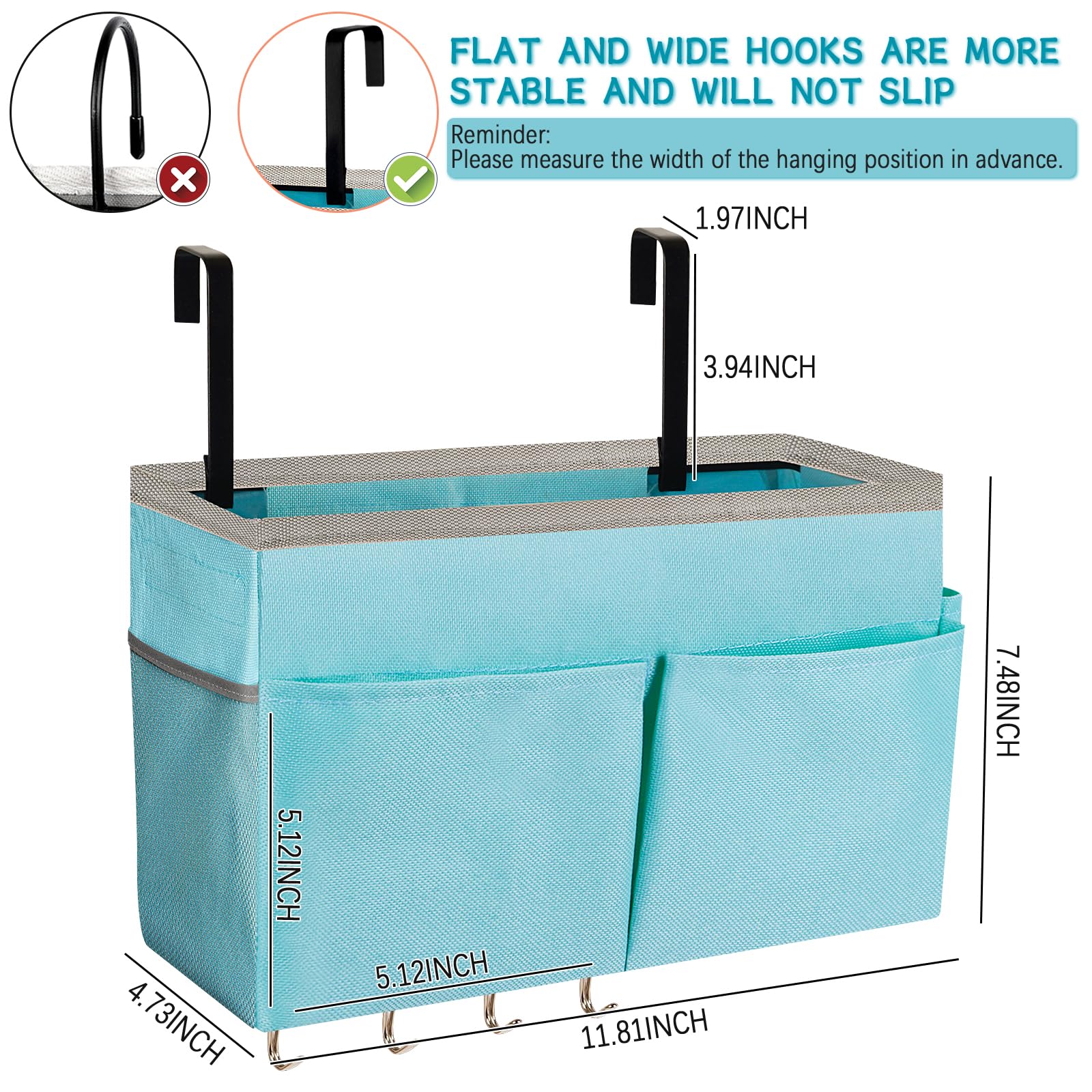 5-Pocket Bedside Storage Organizer with 4 Hooks - Hanging Organizer Bag for Headboard & Bunk Bed - Blue - Perfect for Bedroom Organization, Small Item Storage & Space Saving