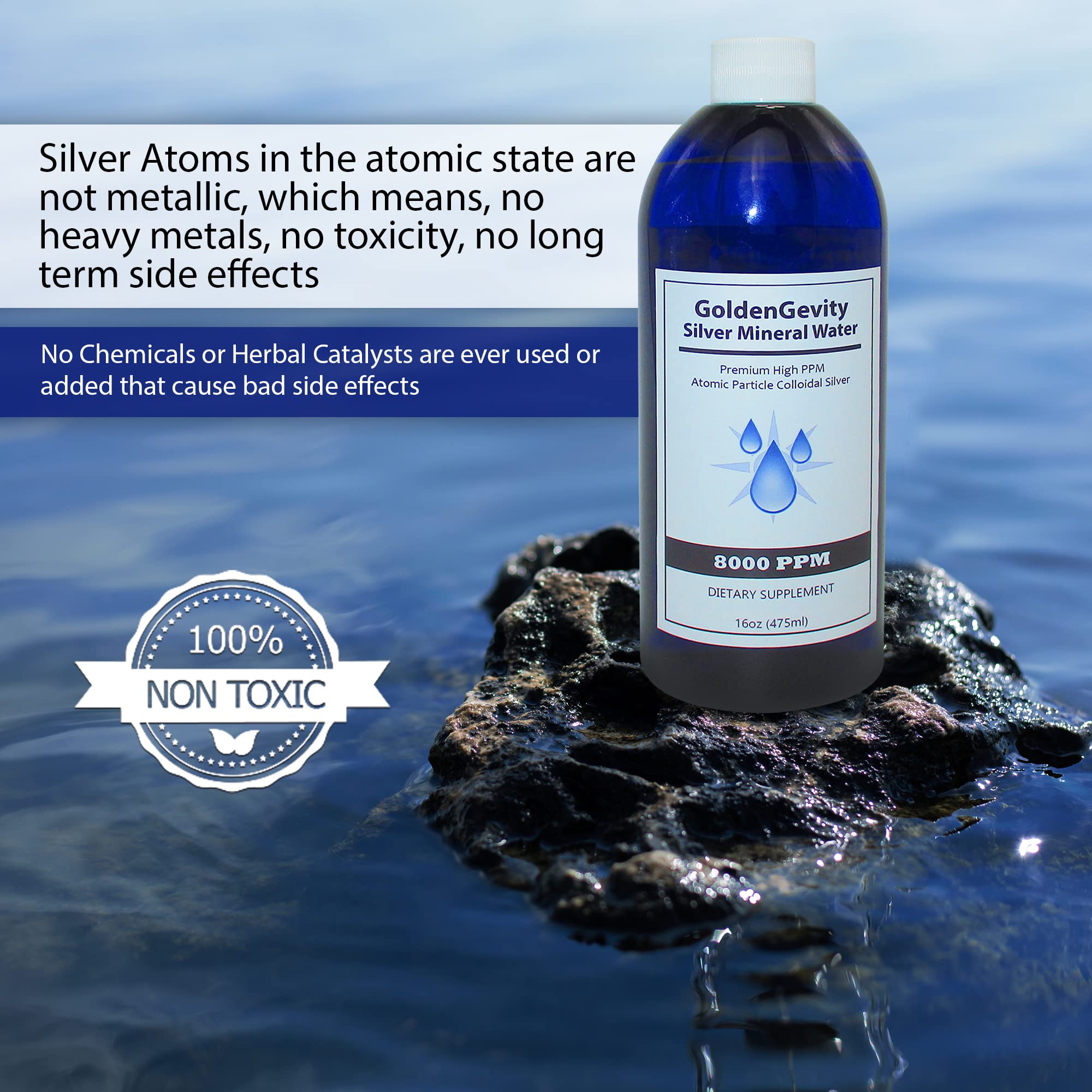 8000 PPM Bioactive Atomic Colloidal Silver Supplement - 16 oz Bottle | Natural Immune Support, Non-Toxic & Non-GMO Trace Minerals | For Daily Wellness, Immune Boosting & Natural Healing