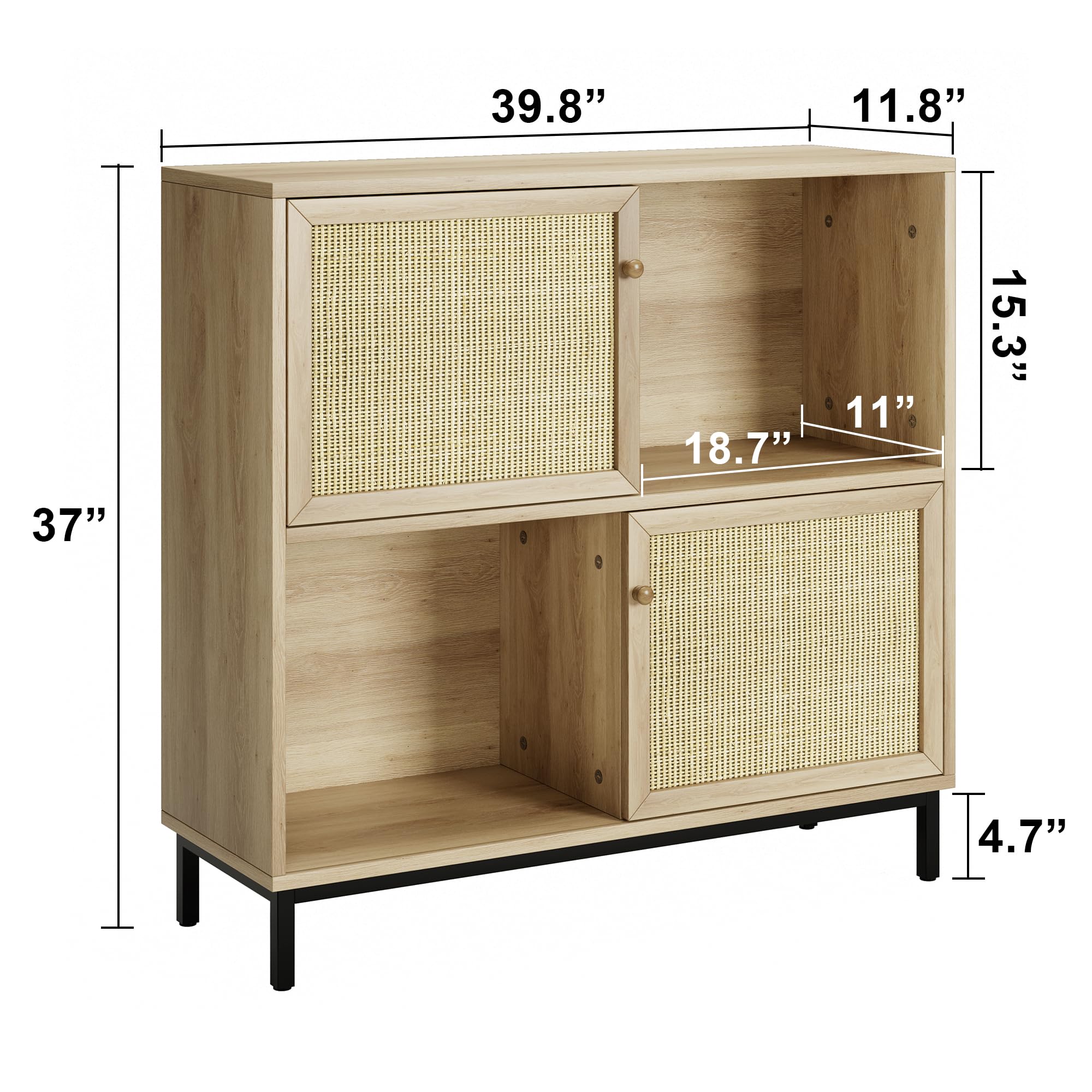 GAOMON Coffee Bar Cabinet - Rattan Sideboard Buffet with Sliding Doors, Wood Wine Liquor Storage Cabinet with 4 Display Cubes - Perfect for Living Room, Kitchen & Dining Room - Ideal for Home Entertaining & Stylish Storage Solutions