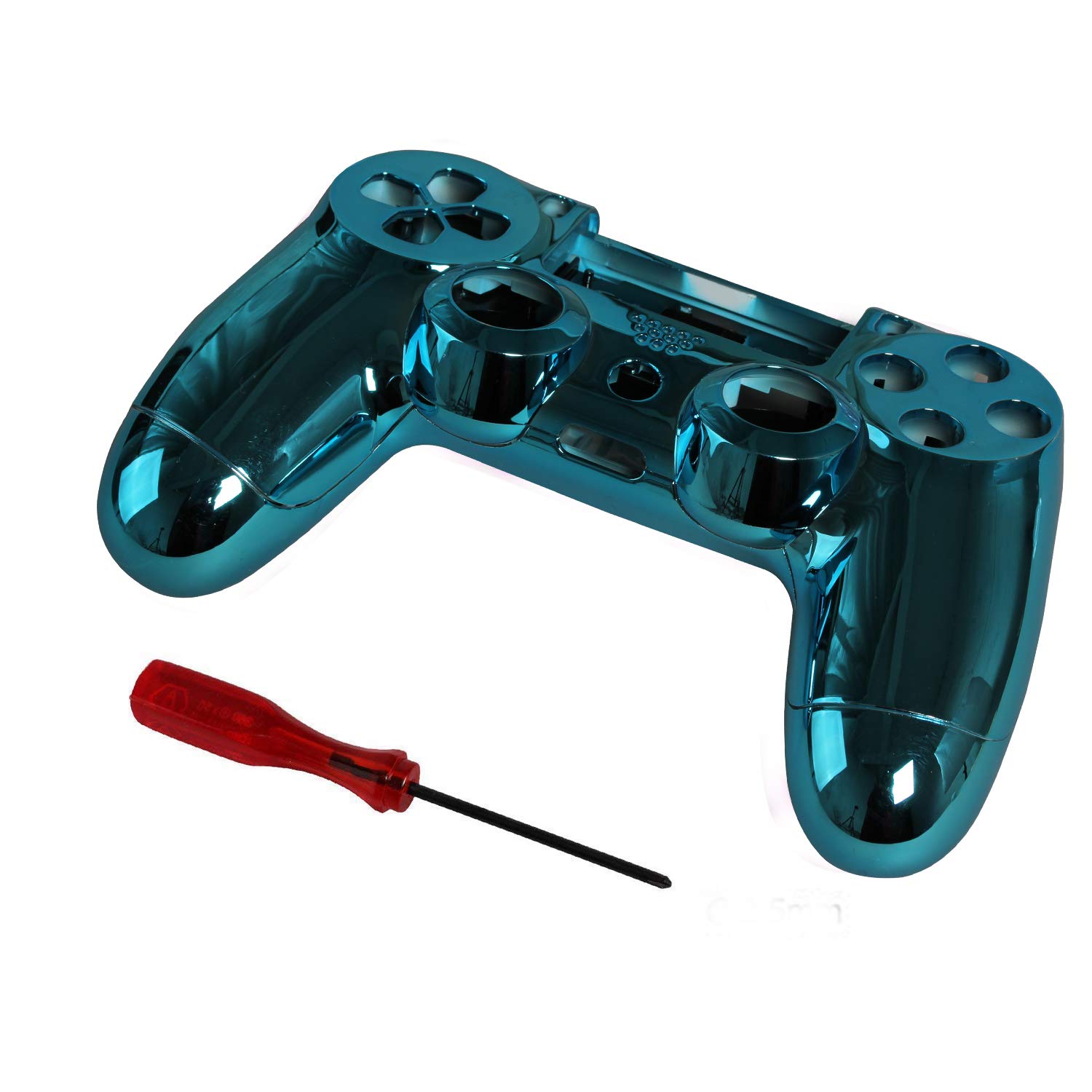 Timorn Replacement Chrome Plating Housing Shell Case Kit for PS4 Controller DualShock 4 - Blue | Durable Upgrade Cover for Gaming, DIY Repair & Customization