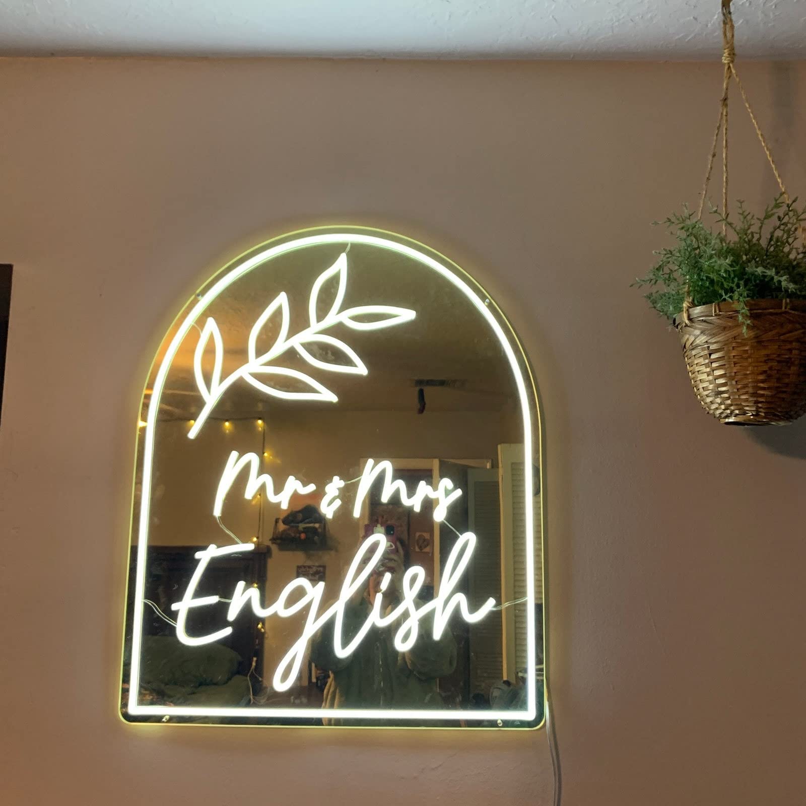 Custom Neon Signs for Wedding - Personalized Dimmable LED Neon Light with Initials, Gold Mirrored Acrylic Wall Decor (15