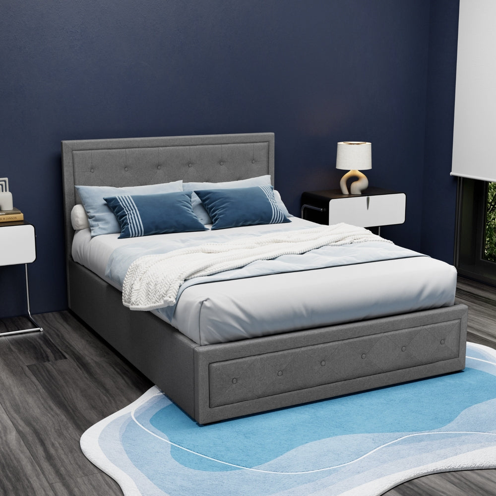 Bronte Grey Double Bed Frame with Storage - Underbed Drawers for Space Saving Bedroom Organization | Perfect for Small Apartments & Guest Rooms