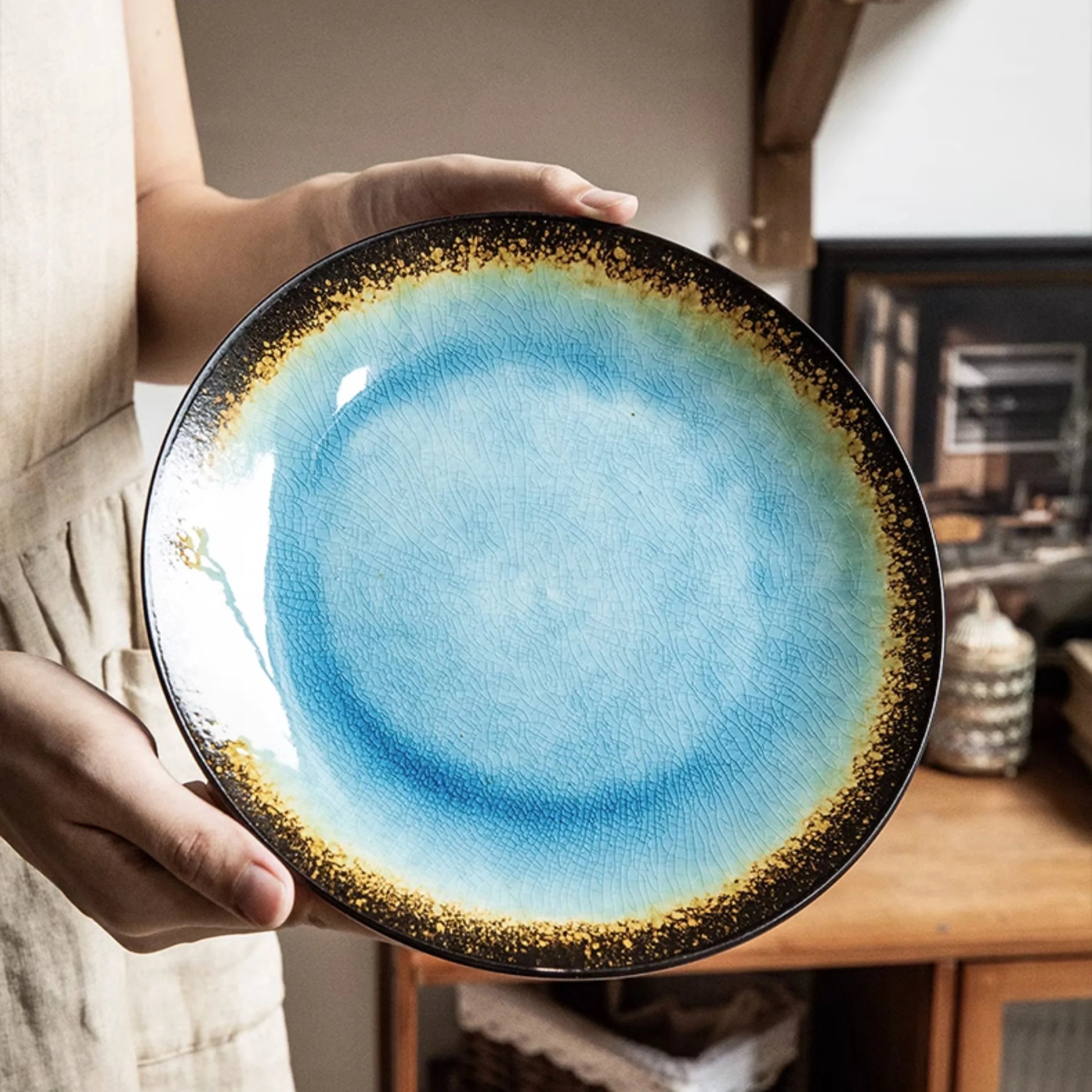 Premium Lava Glaze Ceramic Dinner Plate Set - Elegant & Durable Porcelain Plates for Everyday Dining, Restaurants, or Special Occasions