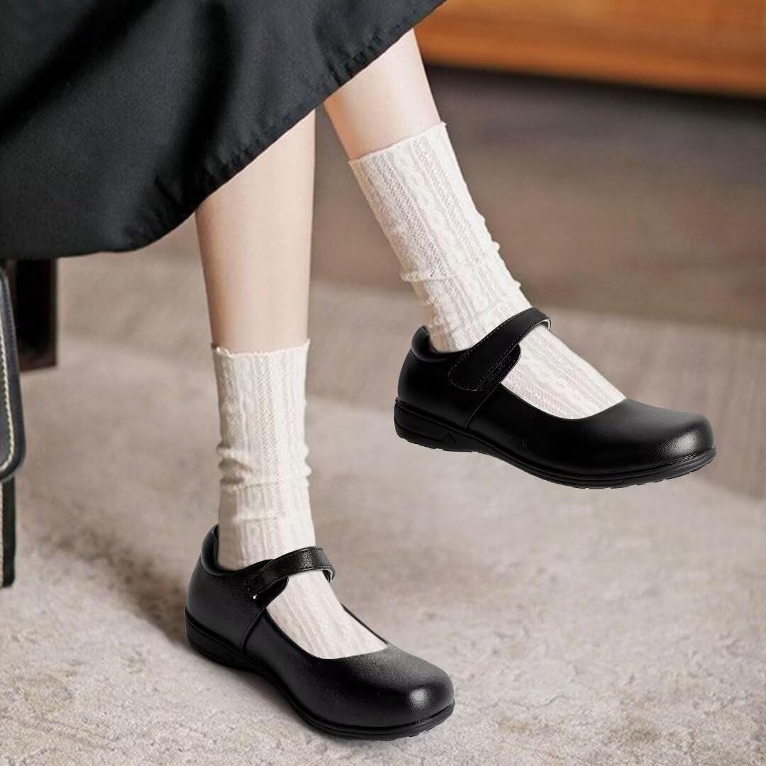 Girls Mary Jane School Shoes - Black Dress Uniform Strap Flats for Toddler & Kids | Perfect for School Uniforms, Church, Weddings & Formal Occasions