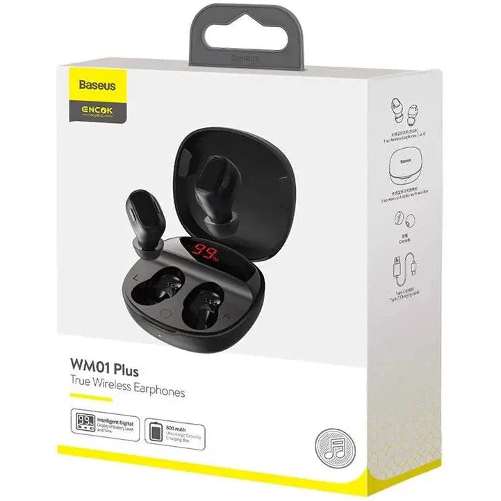 Baseus WM01 PLUS True Wireless Earbuds - Bluetooth 5.0, Hi-Fi Stereo Sound, 30H Playtime, IPX5 Waterproof - Perfect for Gym, Running & Travel (Black)