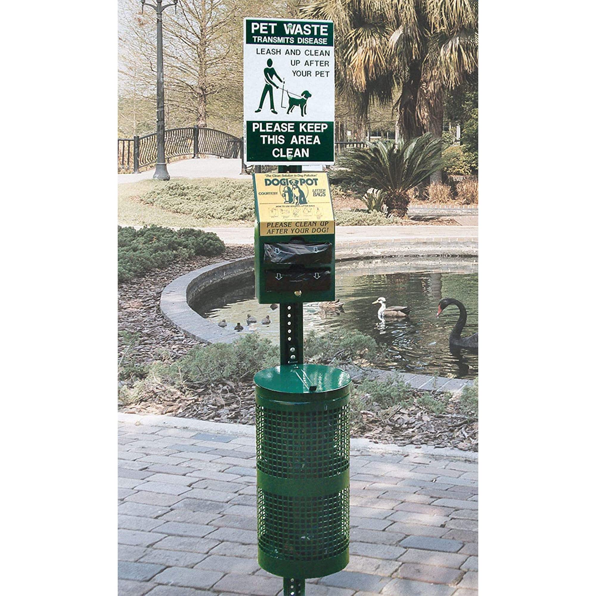 DOGIPOT 1003-L Pet Waste Station - Includes Sign, Dispenser, Steel Receptacle, Litter Bag Rolls & Trash Bags - Durable Outdoor Dog Poop Station for Parks, Trails & Neighborhoods - Forest Green