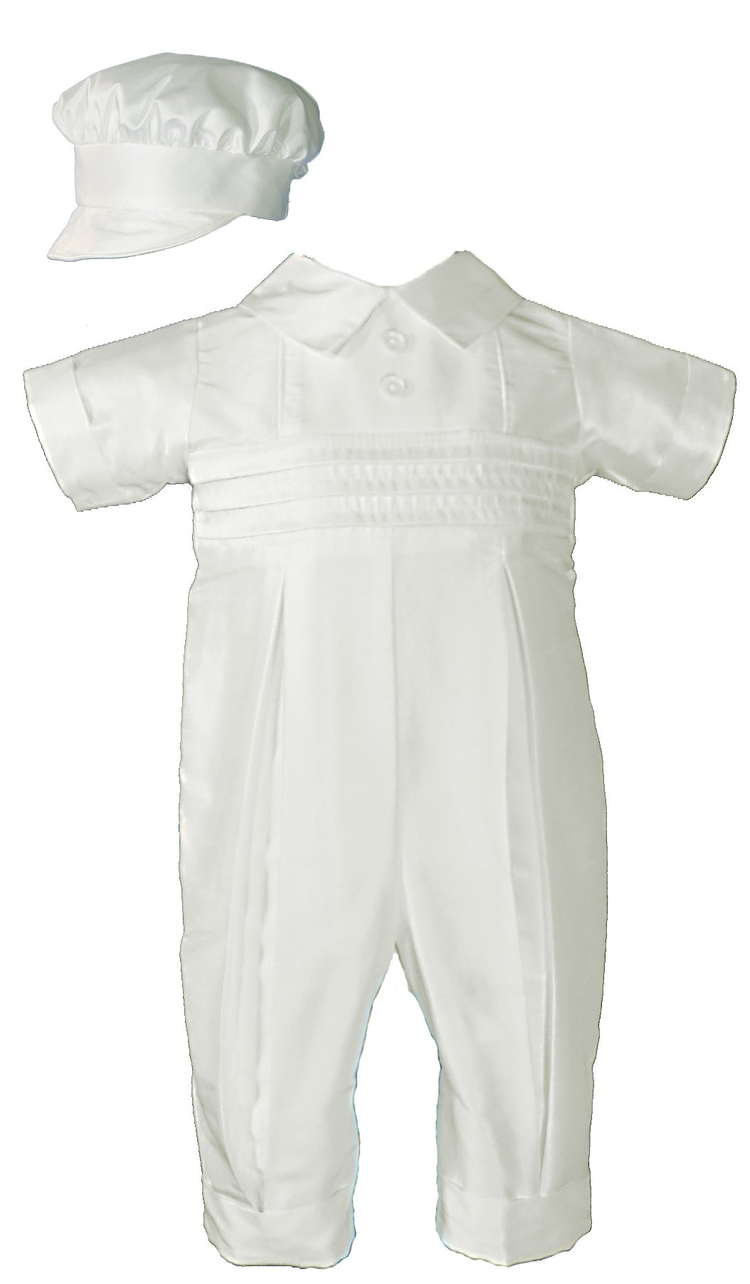 White Silk Christening Baptism Coverall with Hat - Elegant Baby Outfit for Christening Ceremonies & Special Occasions