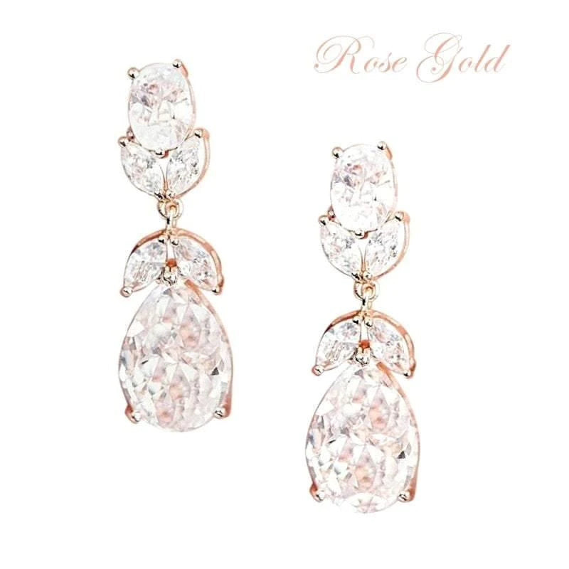 Crystal Starlet Earrings for Women - Rose Gold or Silver Bridal Jewelry - Elegant Wedding & Party Earrings - Perfect for Brides, Prom, Anniversary Gifts (7196, 7437)