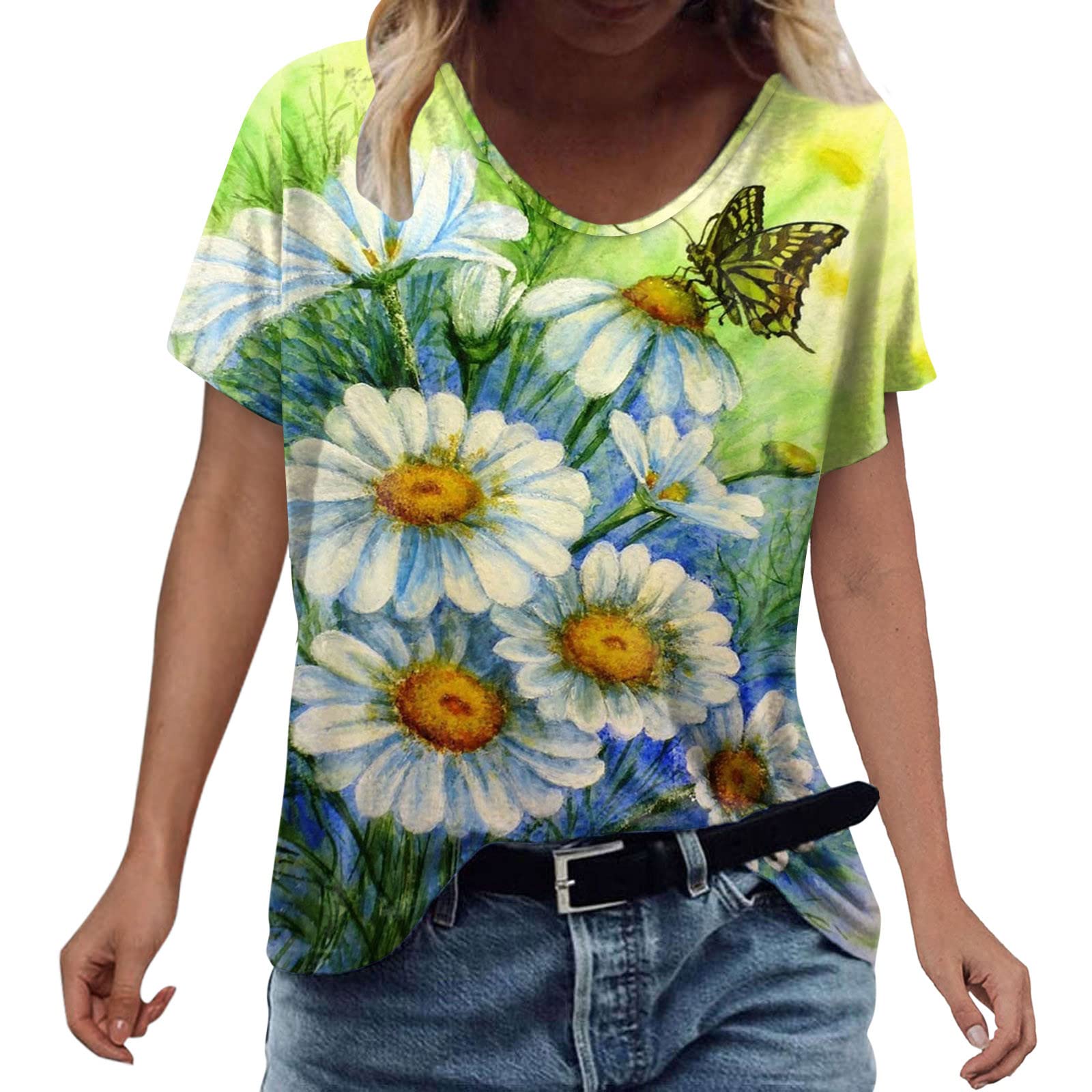 Women's Casual T-Shirts - Short Sleeve Loose Crewneck Tunic Tops with Color Block Design | Spring Blouses for Work, Date Night & Everyday Wear