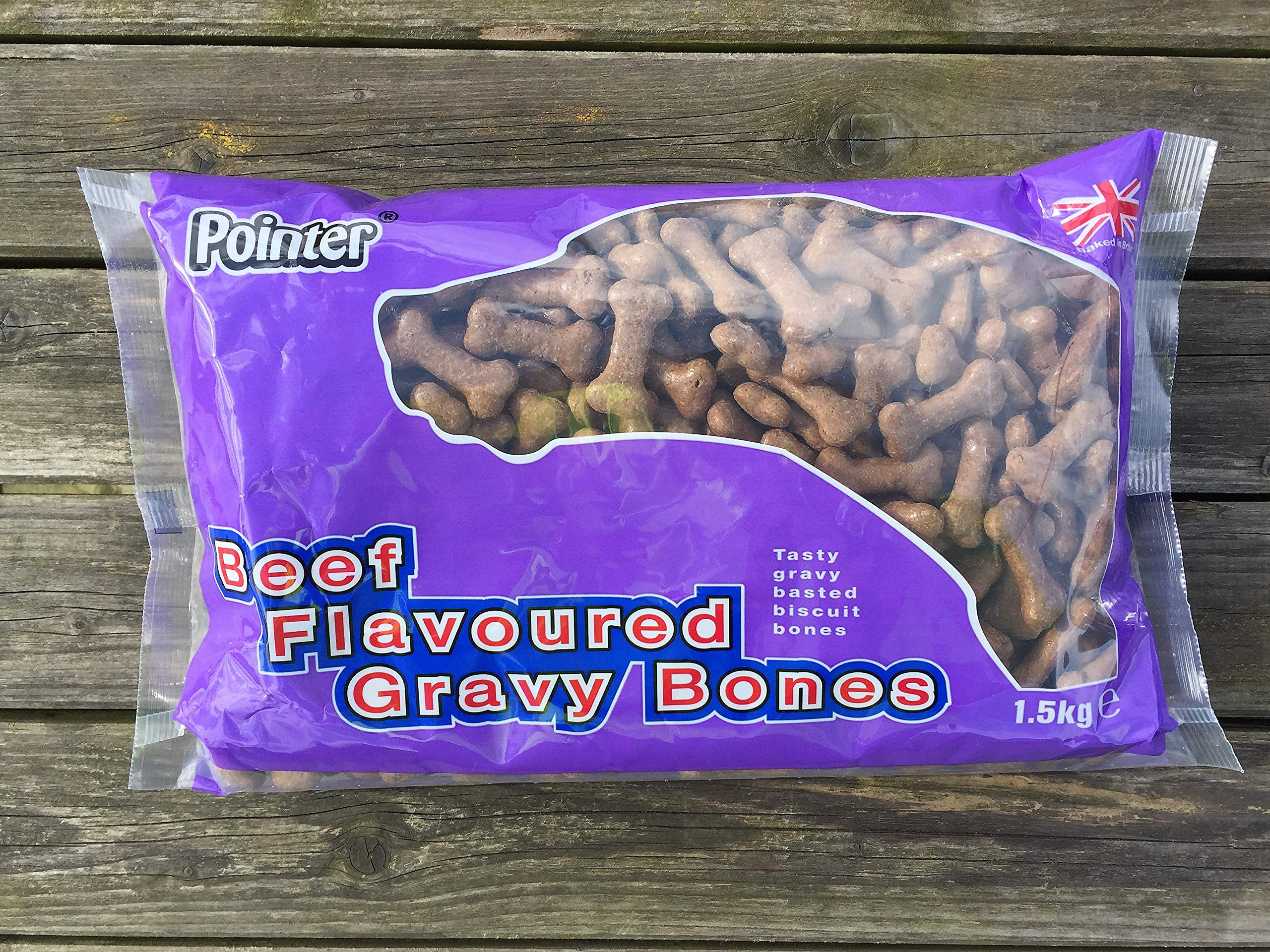 Pointer Beef Flavor Gravy Bones - Natural Dog Treats for Training & Rewards, High-Protein Chews for Dental Health, 1.5kg Bag - Perfect for Playtime & Bonding with Your Pet