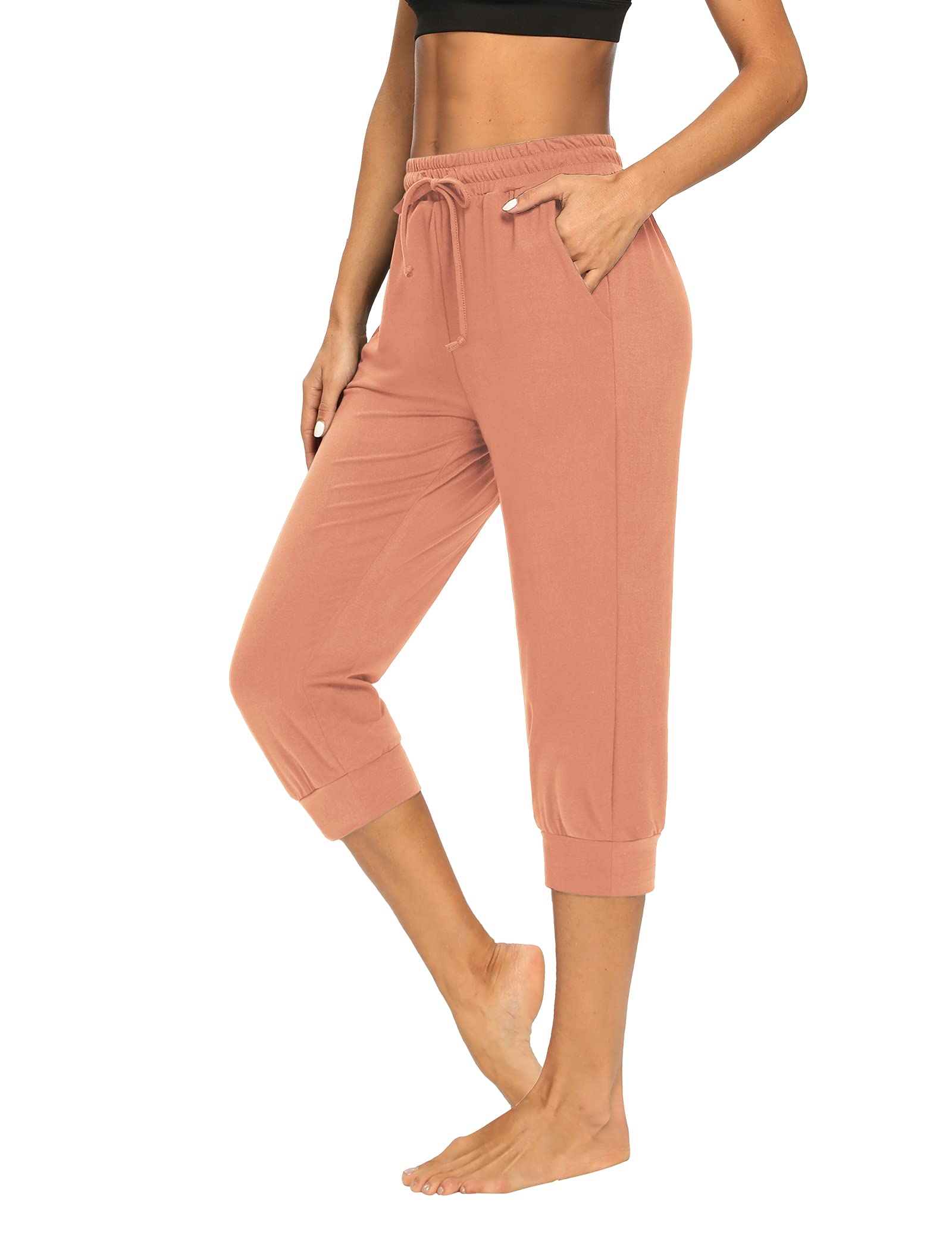 Sarin Mathews Women's Capri Yoga Pants - Loose Fit Comfortable Workout Sweatpants with Drawstring & Pockets - Perfect for Jogging, Lounge Wear & Pajama Pants