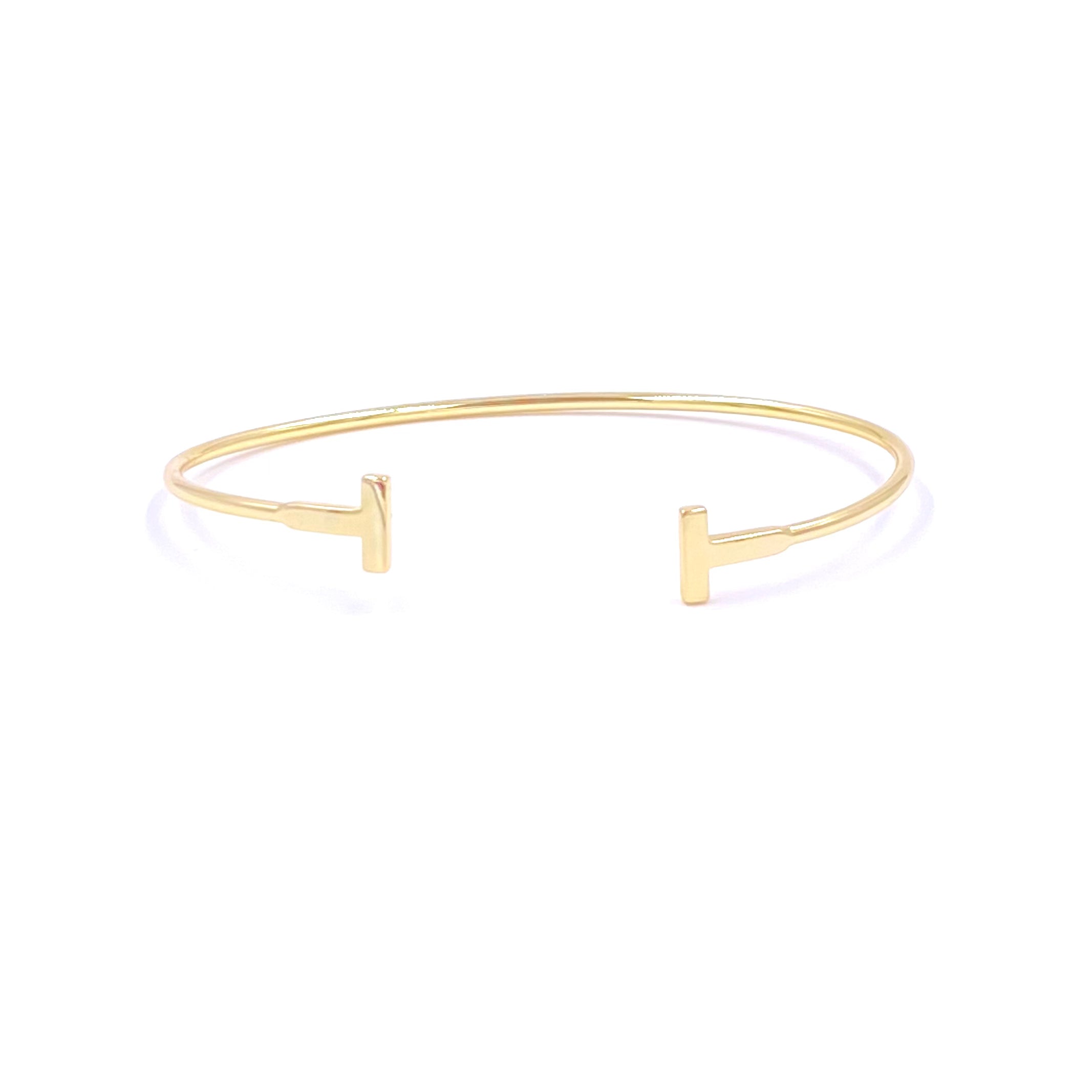 Ashley Gold Stainless Steel Gold Plated T Open Bangle Bracelet for Women - Elegant Jewelry Gift for Birthday, Anniversary & Special Occasions