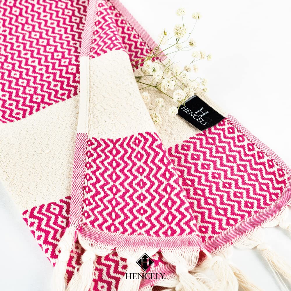 Premium Turkish Cotton Hand Towel Set of 2 - Soft & Absorbent Diamond Pattern Bath Towels (Pink) for Spa, Bathroom & Guest Use