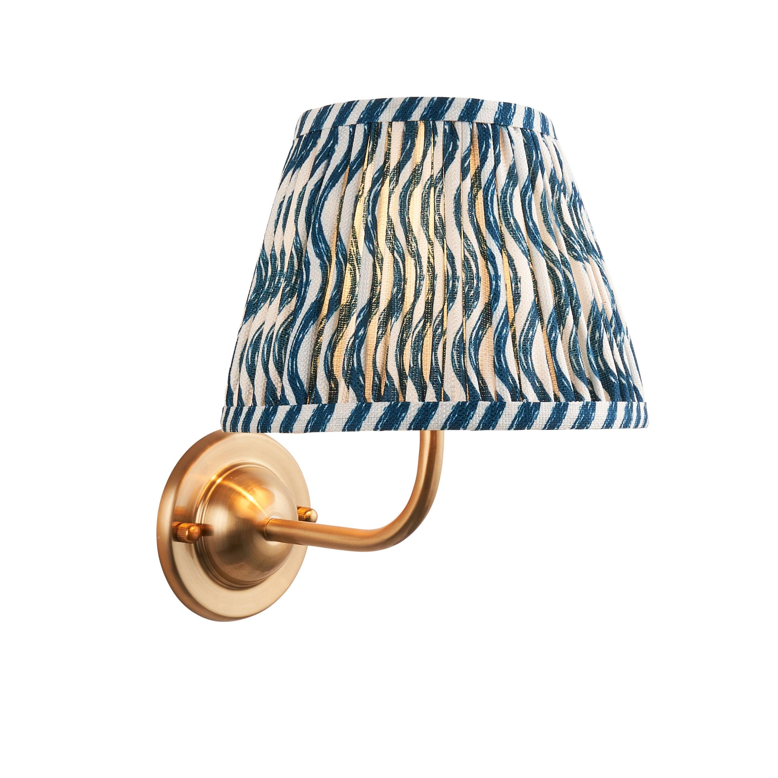 Vintage Brass Wall Sconce with 20cm Marlin Blue Glass Shade - Dome Arc & Ripple Design for Bedroom, Hallway, or Restaurant Lighting Decor