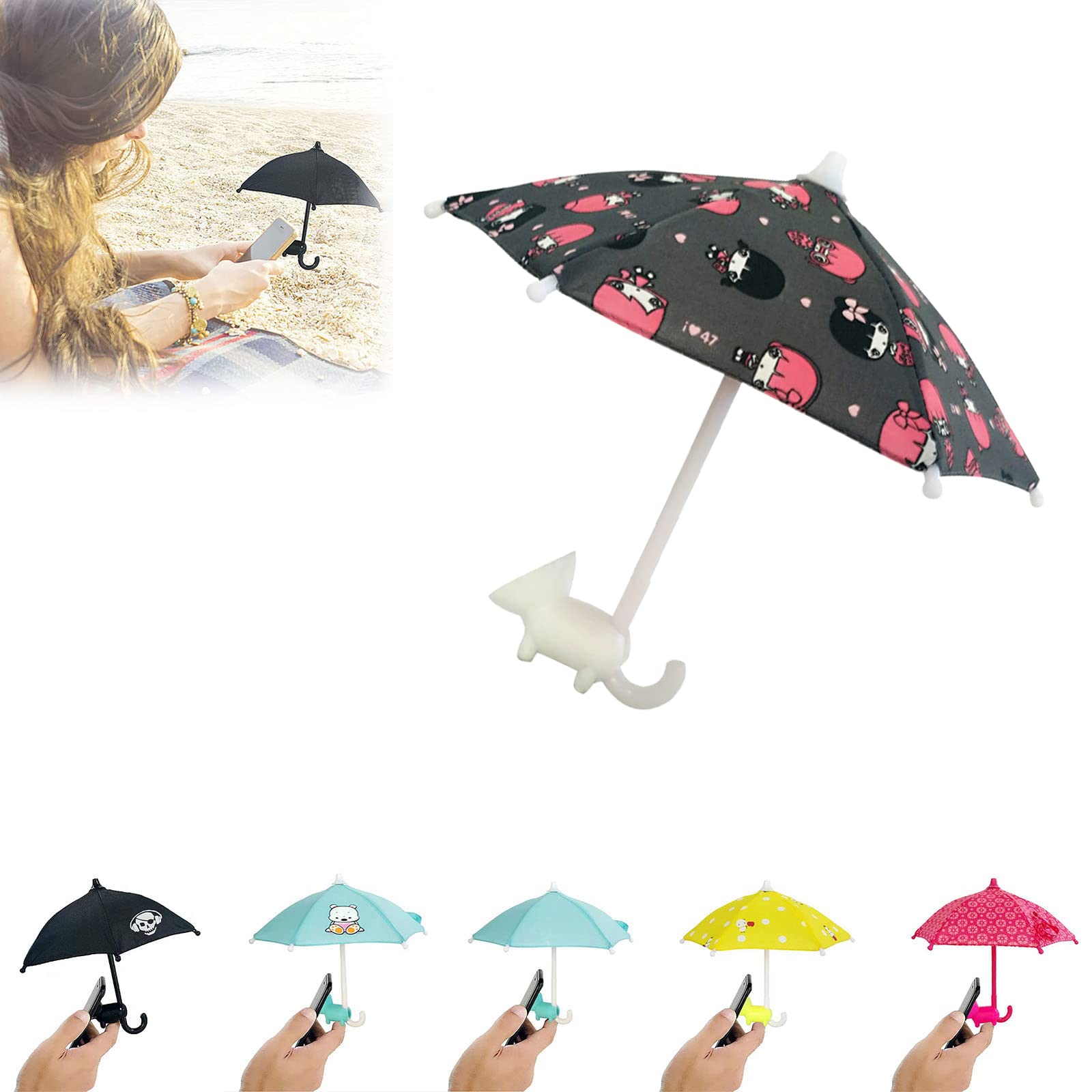 Universal Adjustable Phone Stand with Umbrella - Sun Shade Cover & Anti-Glare Shield for Smartphones, Suction Cup Mount Holder for Outdoor Use at Beach, Pool, or Picnic