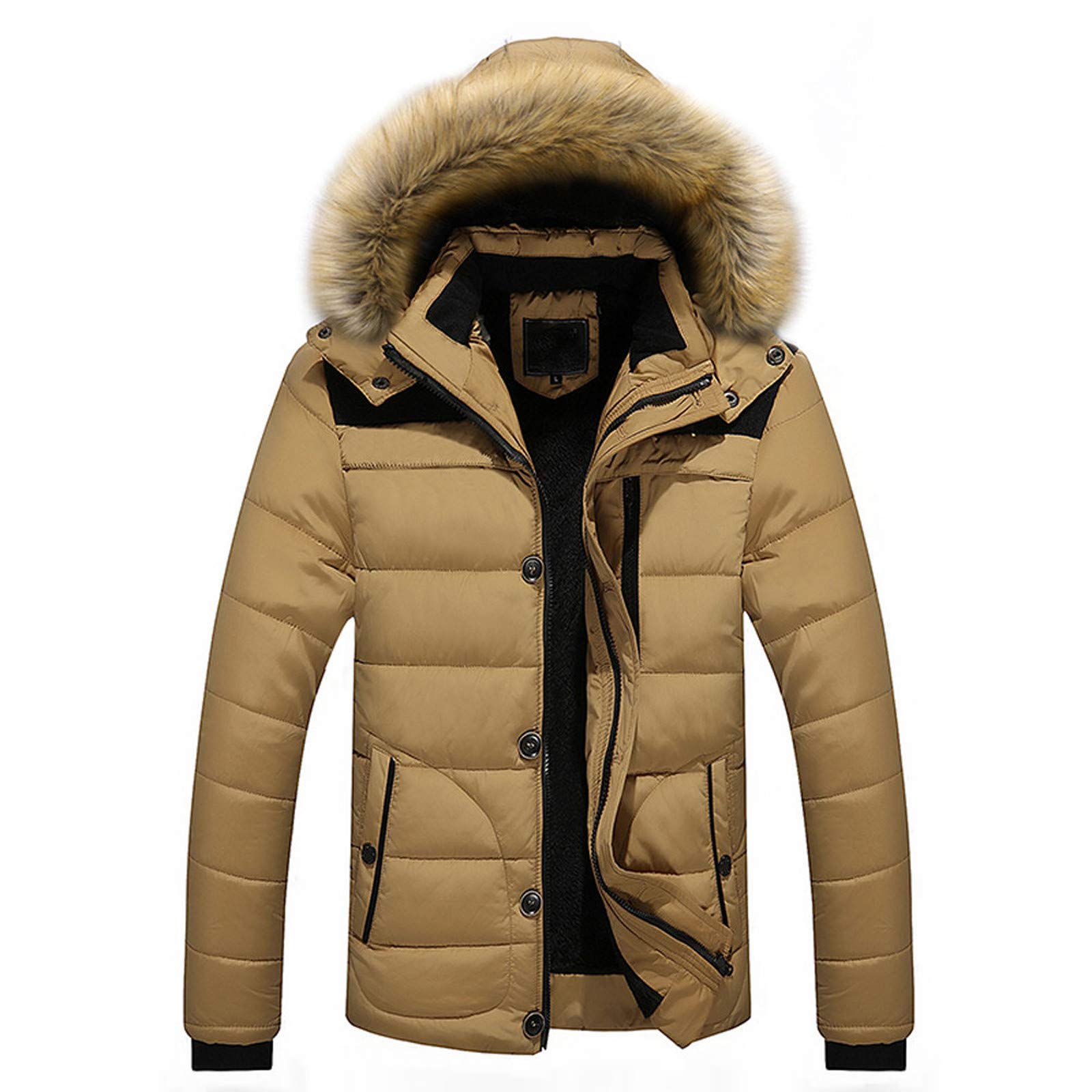Men's Winter Jacket with Zipper - Thick Warm Hooded Coat for Outdoor Activities, Hiking & Cold Weather Protection